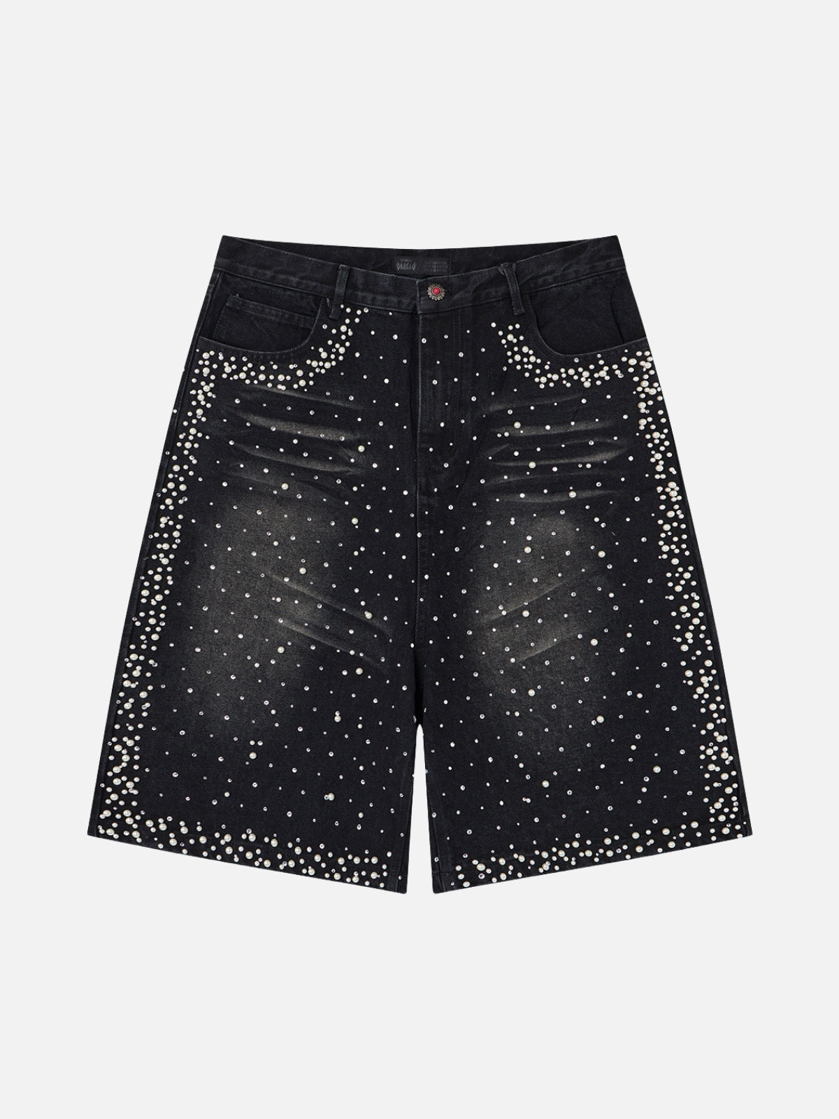 DIAMONDO - Baggy Rhinestone Denim Shorts Black | Teenwear.eu