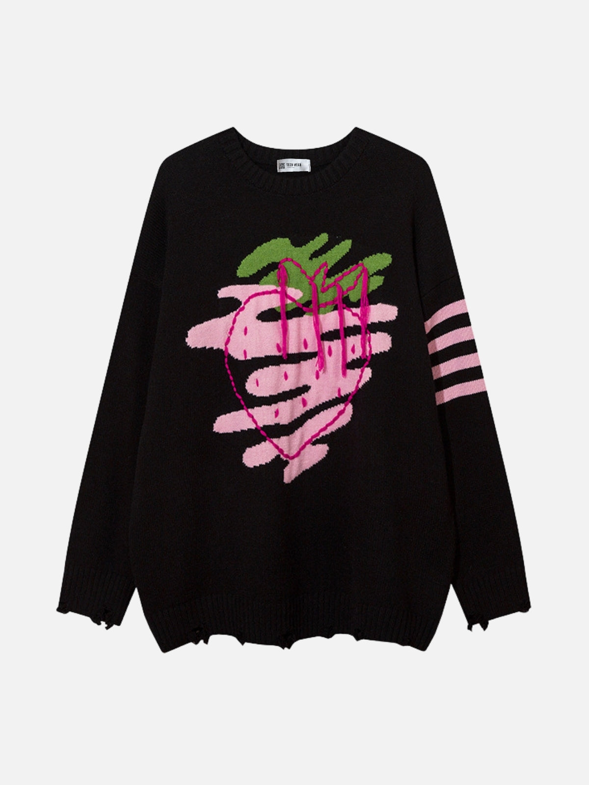 STRAWBERRY - Oversized Embroidered Sweater Black | TEENWEAR.EU