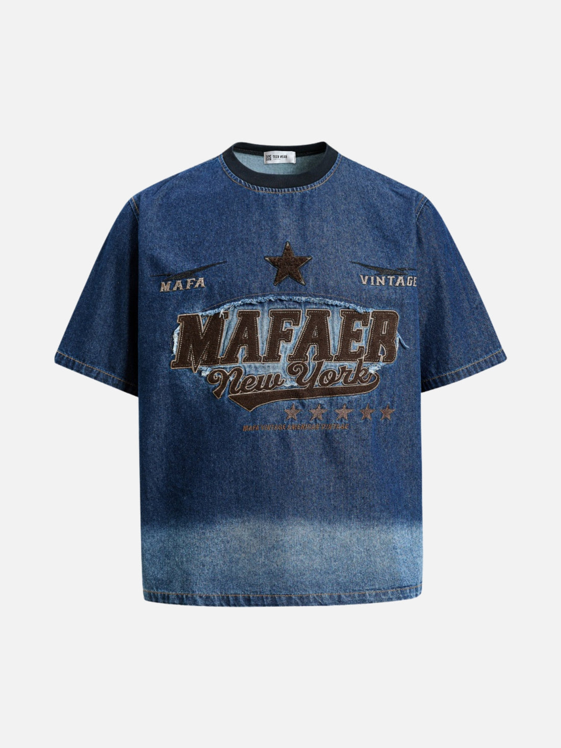 VINTAGES - Denim Oversized Embroidered T-Shirt Blue | Teenwear.eu