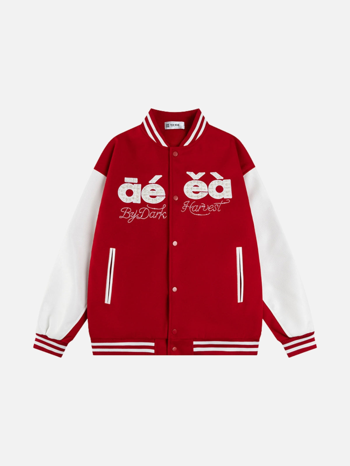 DARKO - Varsity Embroidered Graphic Jacket Red | Teenwear.eu
