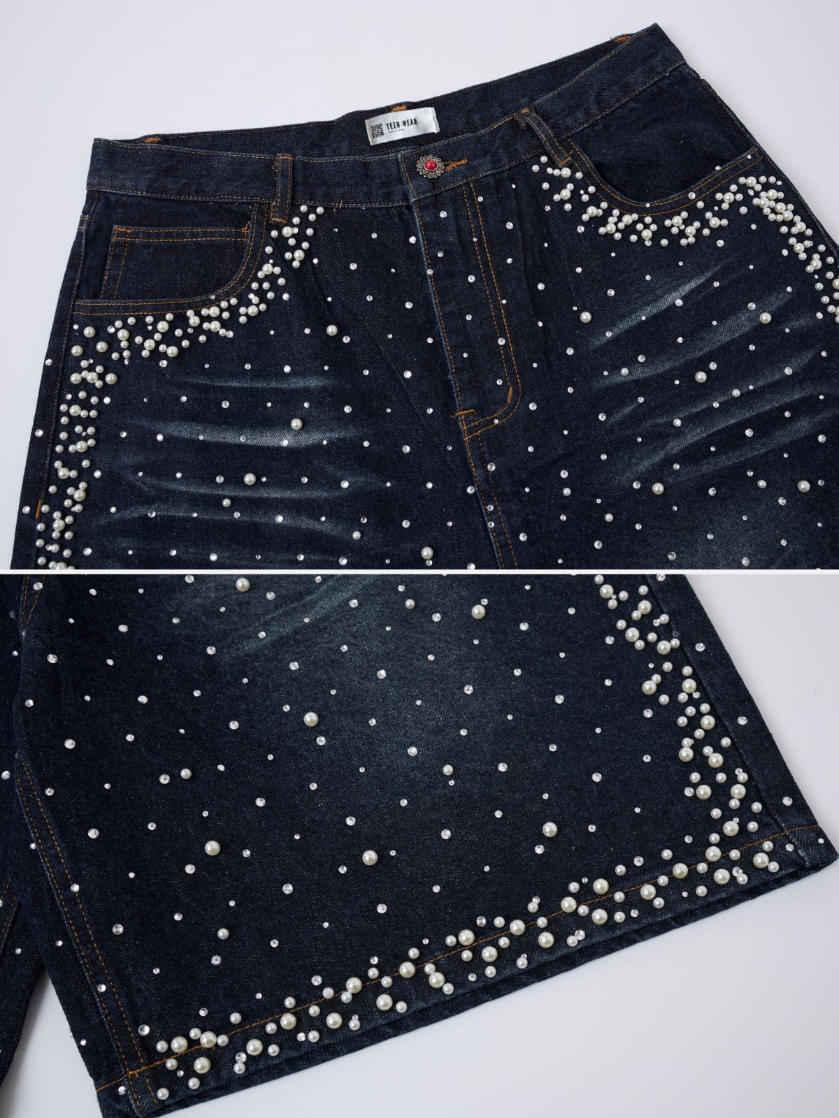 DIAMONDO - Baggy Rhinestone Denim Shorts | Teenwear.eu