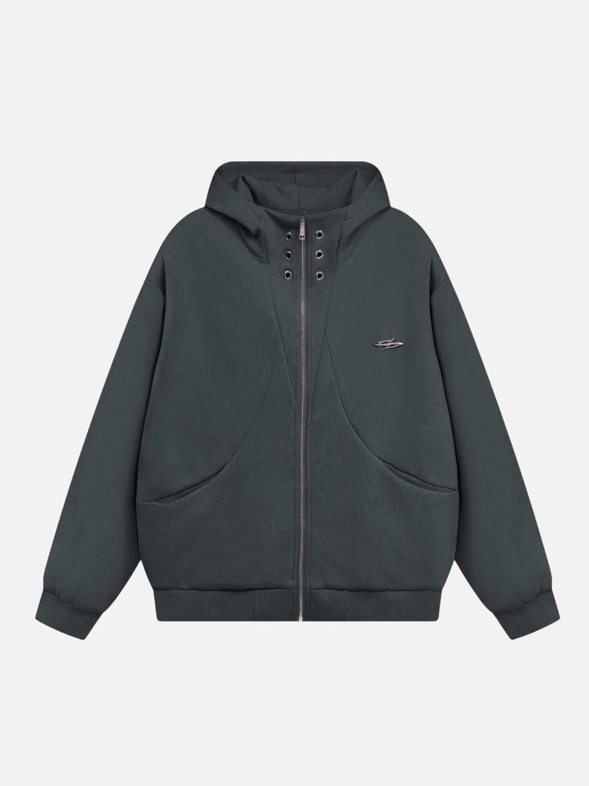 RENOUS - Oversized Embroidered Zip Up Hoodie Grey | TEENWEAR.EU