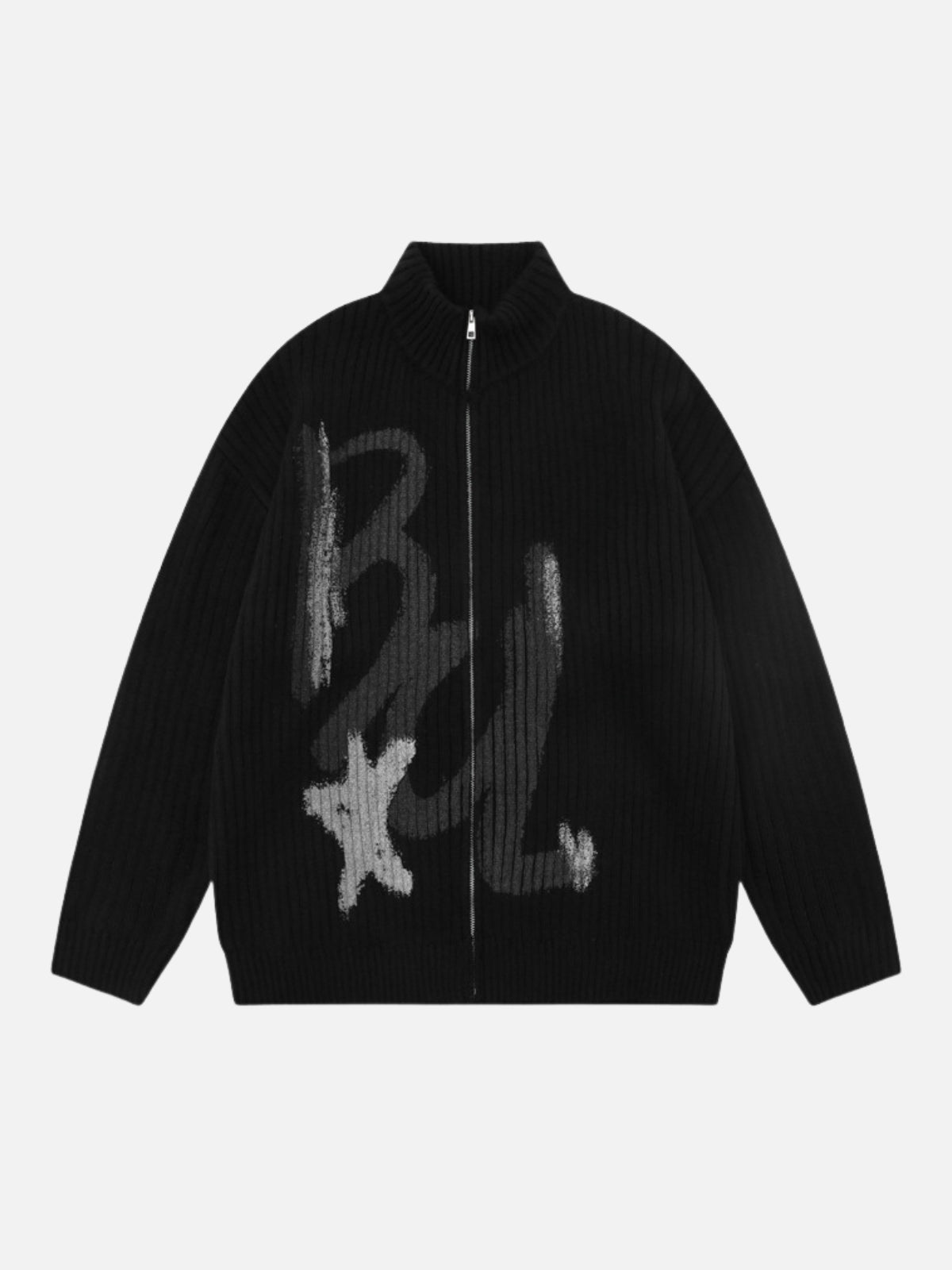 BU STAR - Oversized Graphic Zip Up Sweater Black | Teenwear.eu