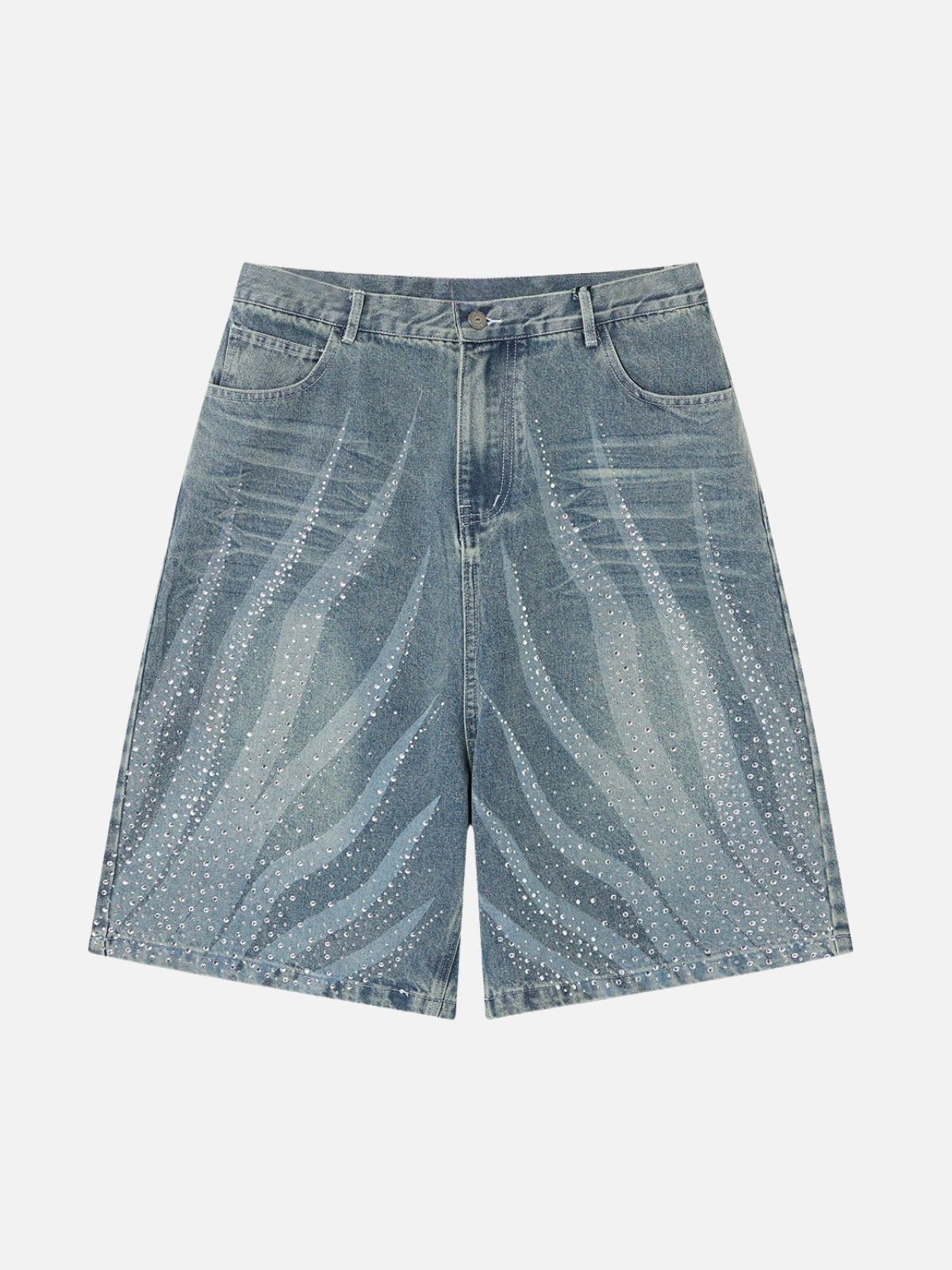 FLAMY - Baggy Rhinestone Denim Shorts Light Blue | Teenwear.eu