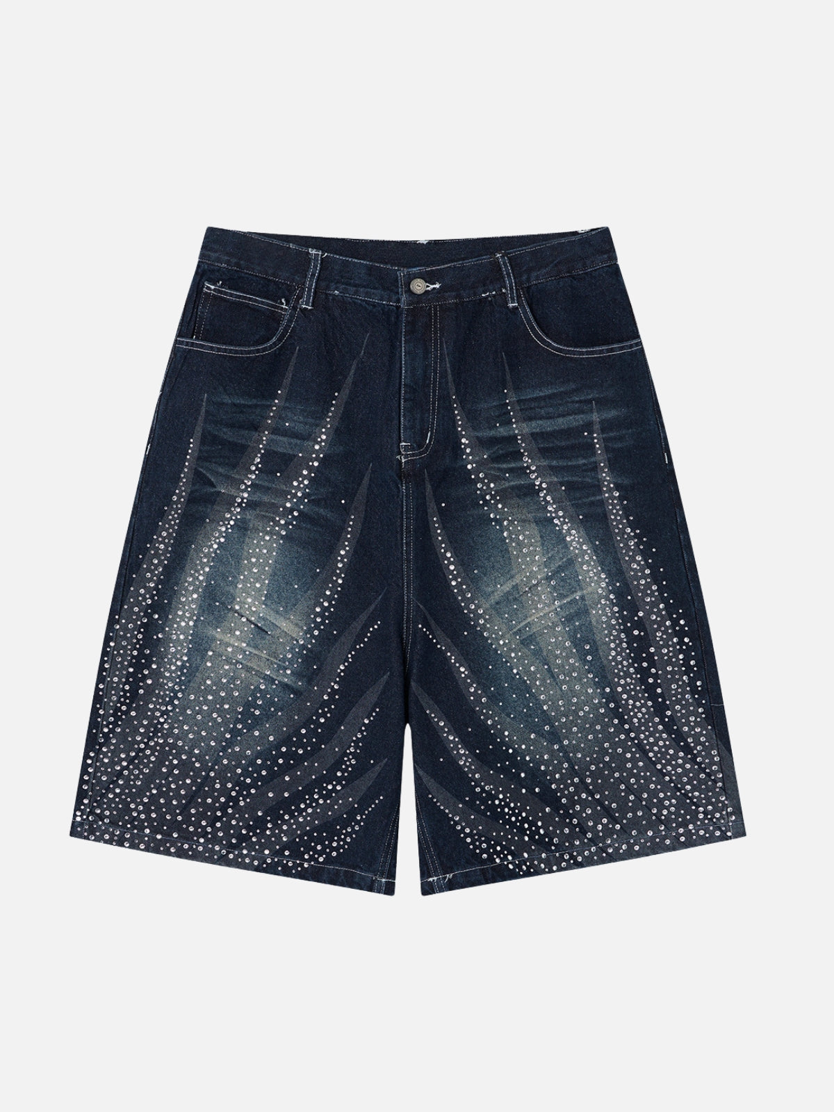 FLAMY - Baggy Rhinestone Denim Shorts Dark Blue | Teenwear.eu