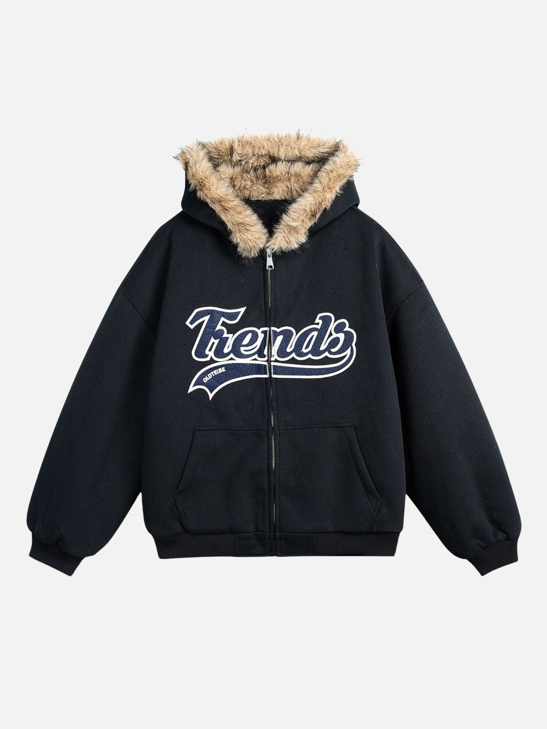 TRENDS - Oversized Sherpa Zip Up Jacket Black | Teenwear.eu