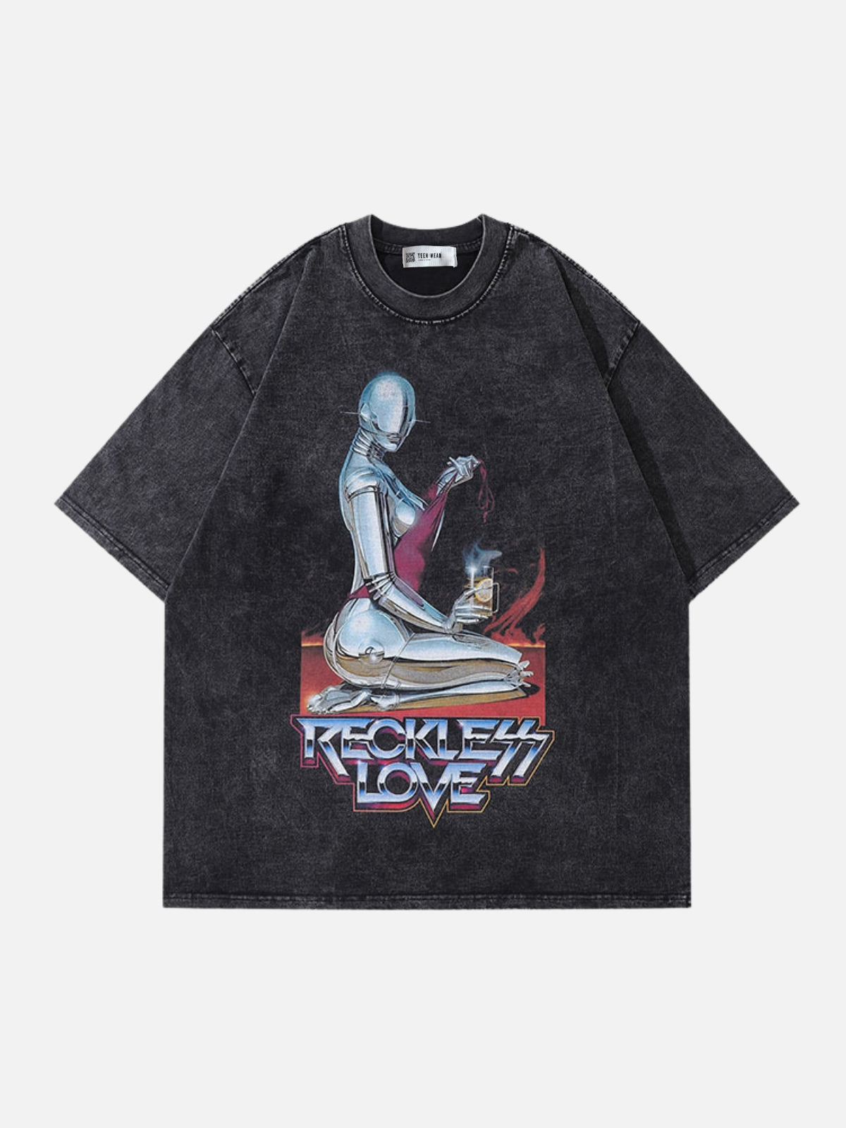 RECKLESS LOVE - Oversized Print T-shirt Washed Black | TEENWEAR.EU