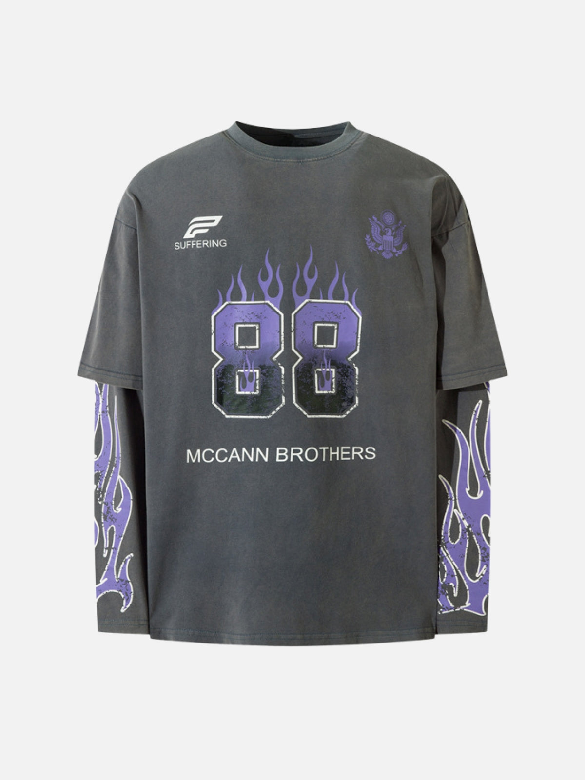 SUFFERING - Oversized Print Long Sleeve T-shirt Grey | TEENWEAR.EU