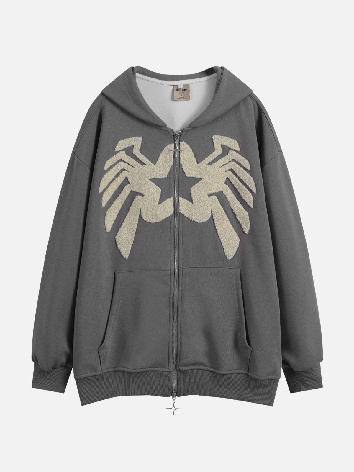 SPIDER UP - Embroidered Zip Up Hoodie Grey | TEENWEAR.EU