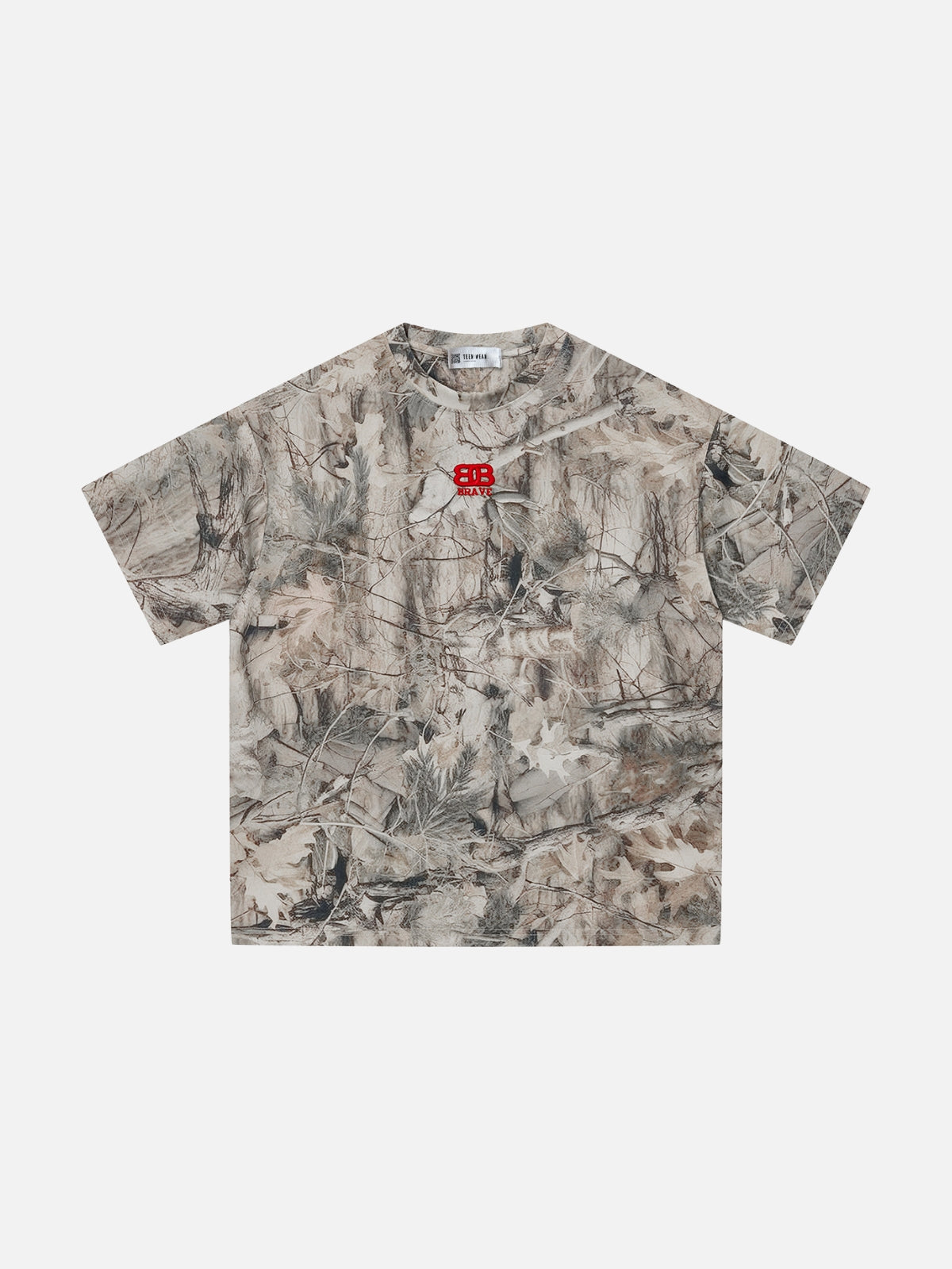BRAVEE - Boxy Fit Embroidered T-shirt Camo | Teenwear.eu