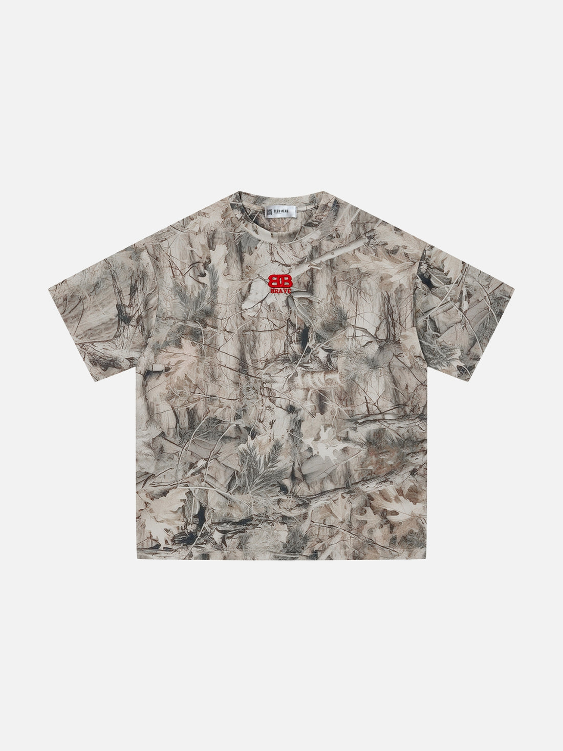 BRAVEE - Boxy Fit Embroidered T-shirt Camo | Teenwear.eu