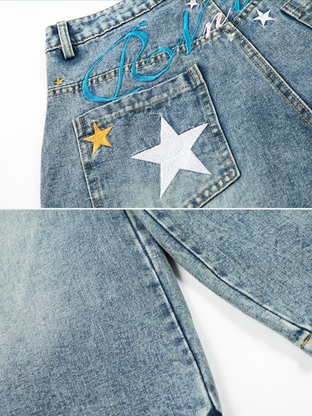 BOYNREN - Baggy Denim Graphic Jorts | Teenwear.eu