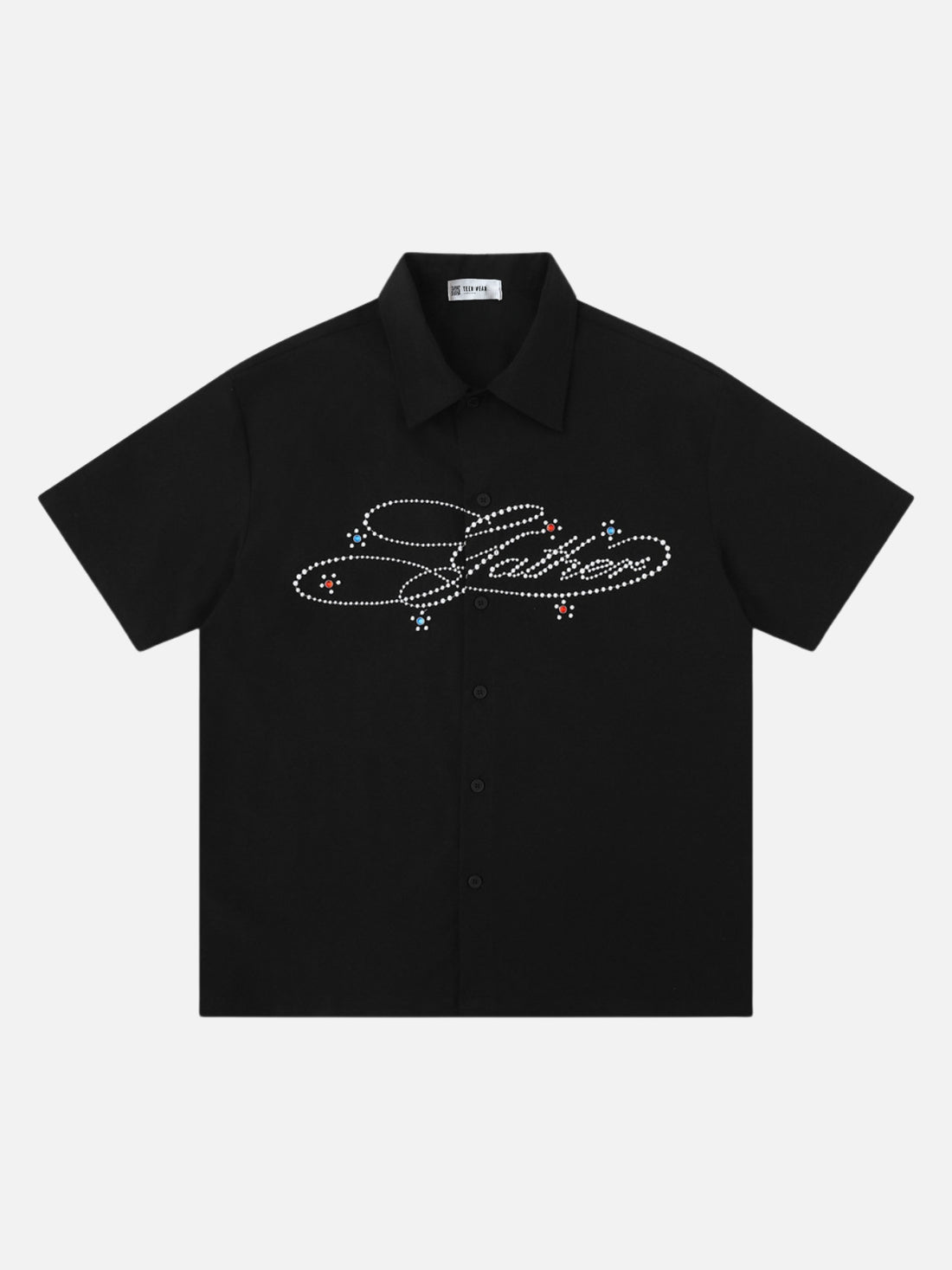 PEARLY - Rhinestone Graphic Shirt Black | Teenwear.eu