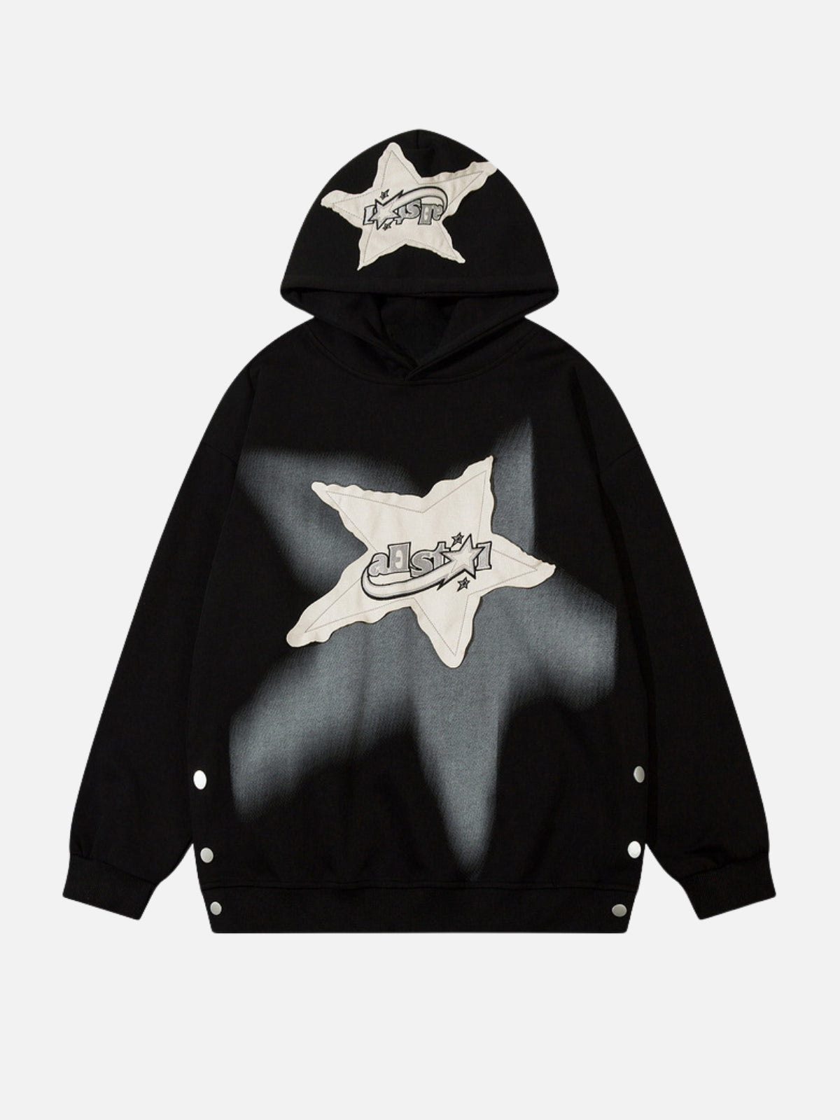 STAR PATCH - Oversized Star Patch Graphic Hoodie Black | Teenwear.eu