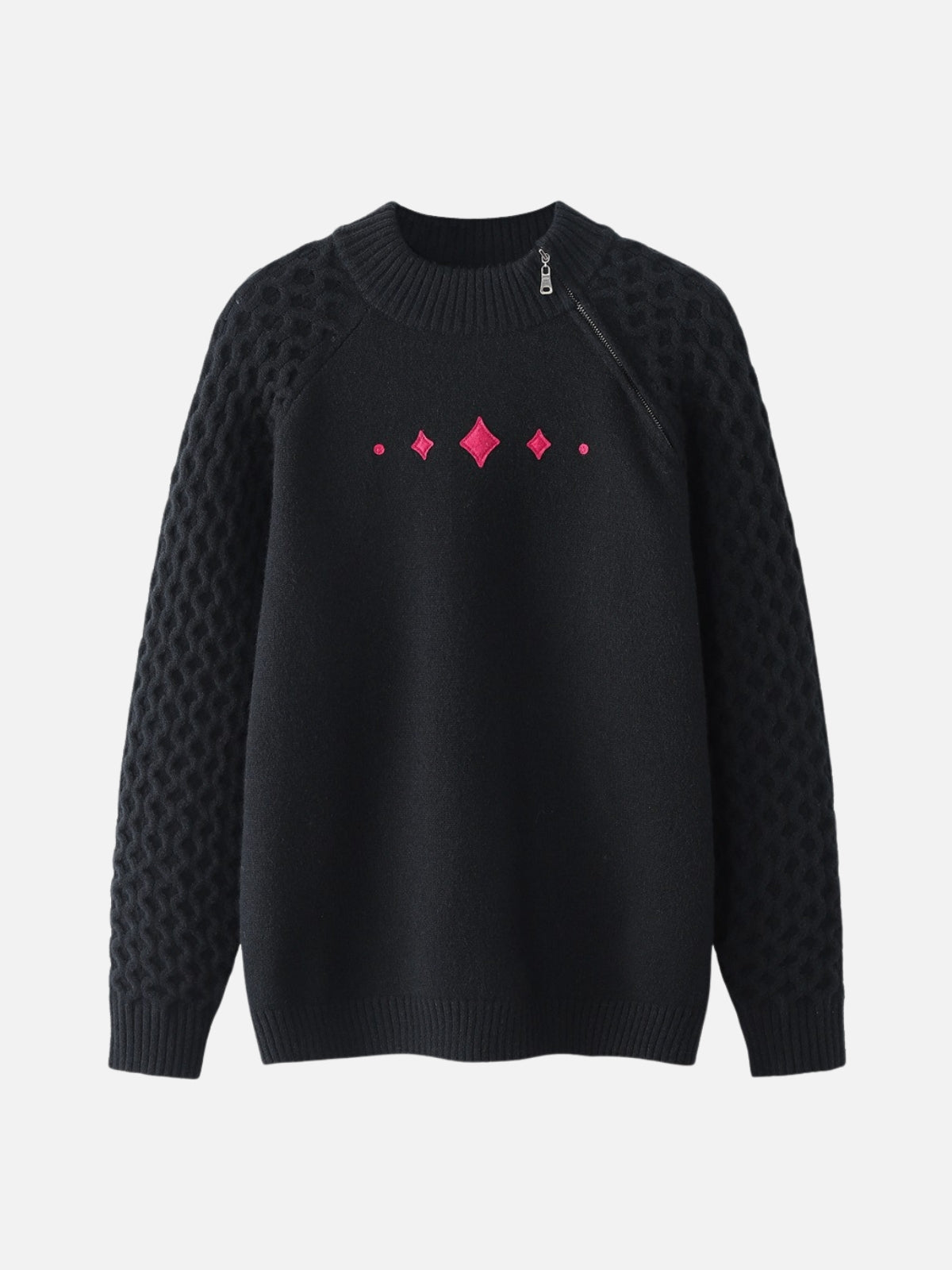 TO LOSE - Oversized Embroidered Zip Sweater Black | TEENWEAR.EU