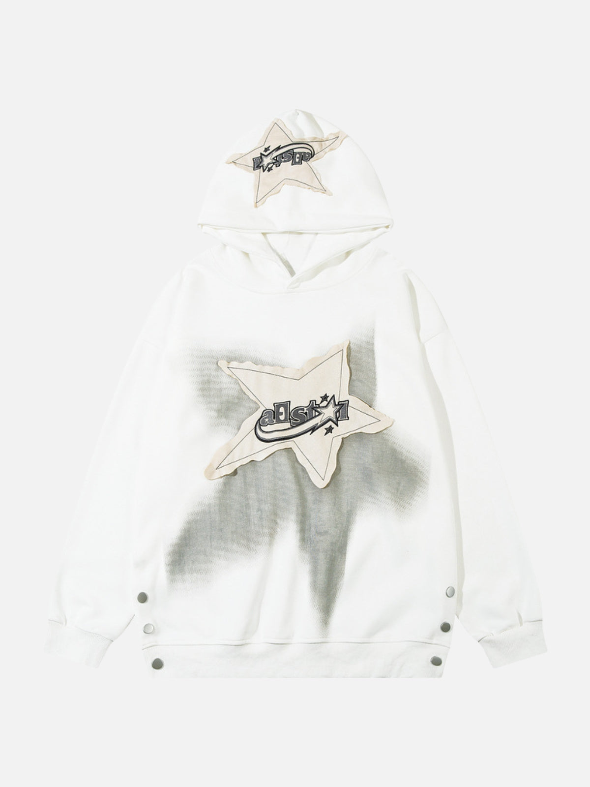 STAR PATCH - Oversized Embroidered Hoodie White | TEENWEAR.EU