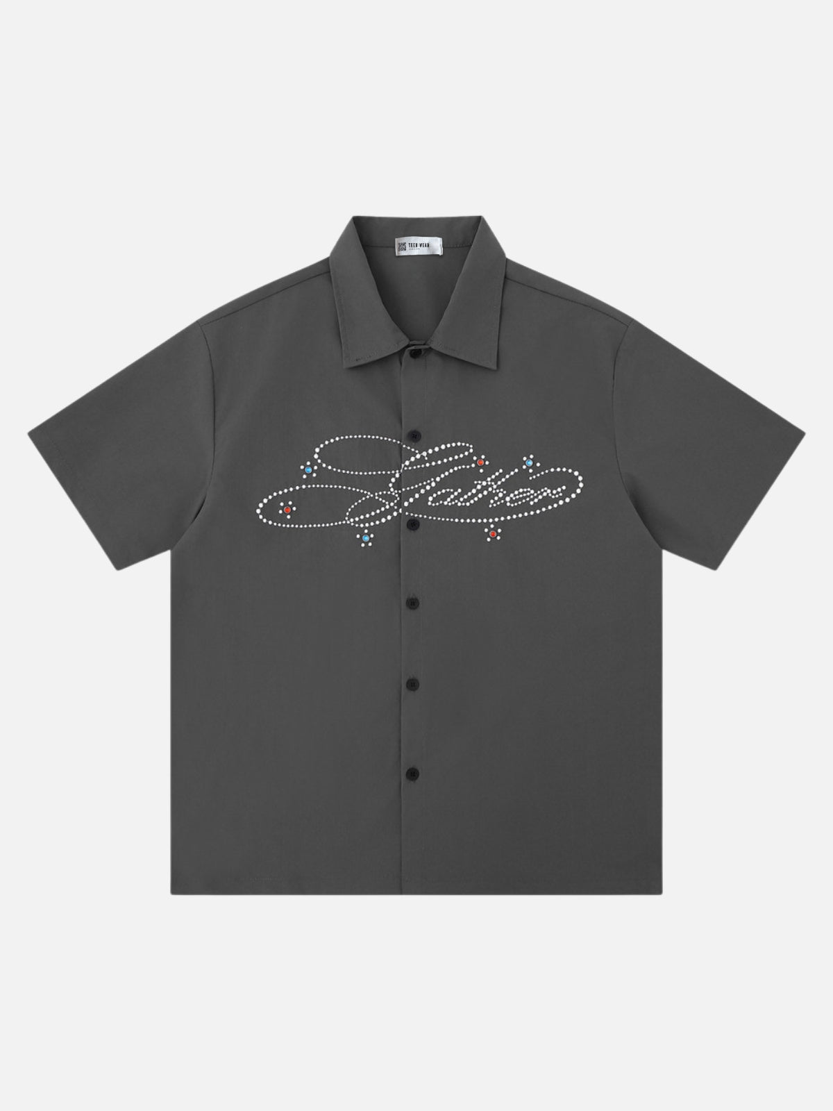 PEARLY - Rhinestone Graphic Shirt Grey | Teenwear.eu