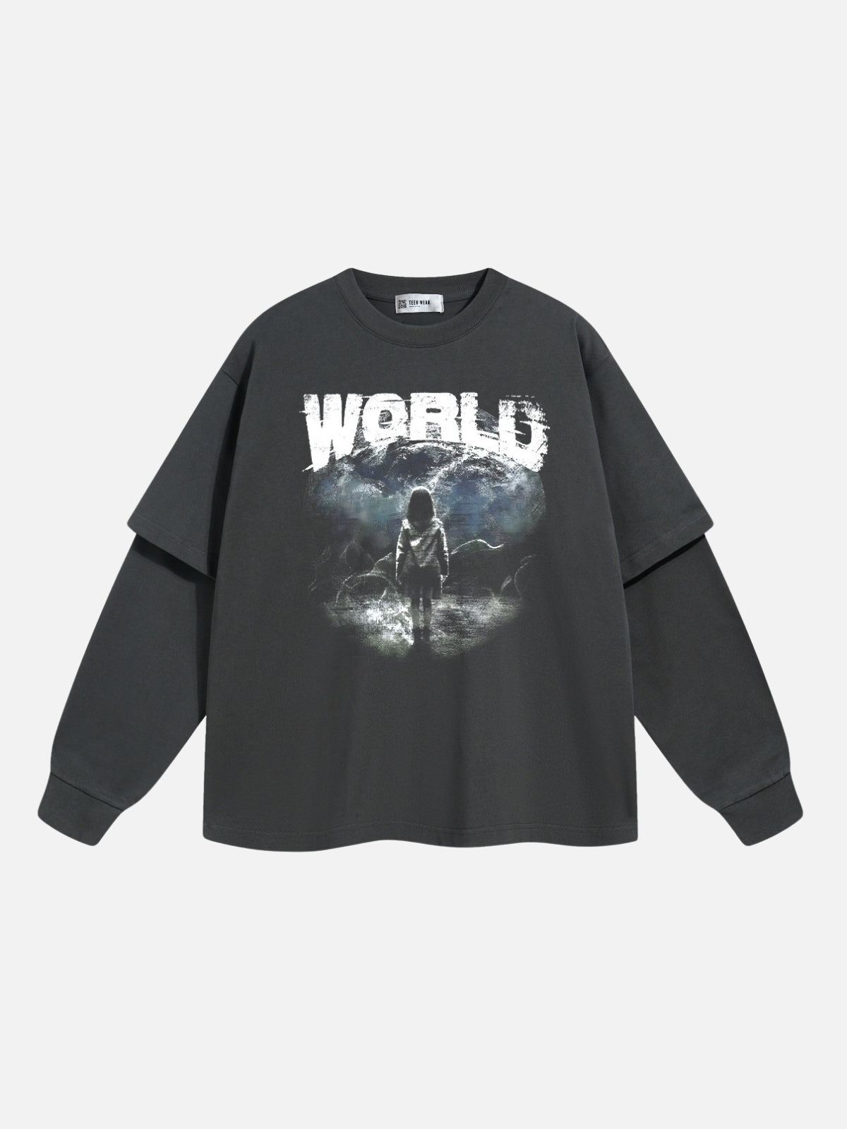 WORLD - Oversized Print Long Sleeved T-Shirt Grey | TEENWEAR.EU