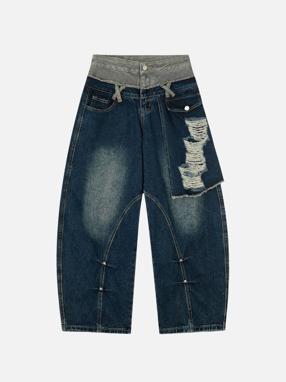 GRUNTRA – Baggy Basic Patchwork Jeans Blue | Teenwear.eu