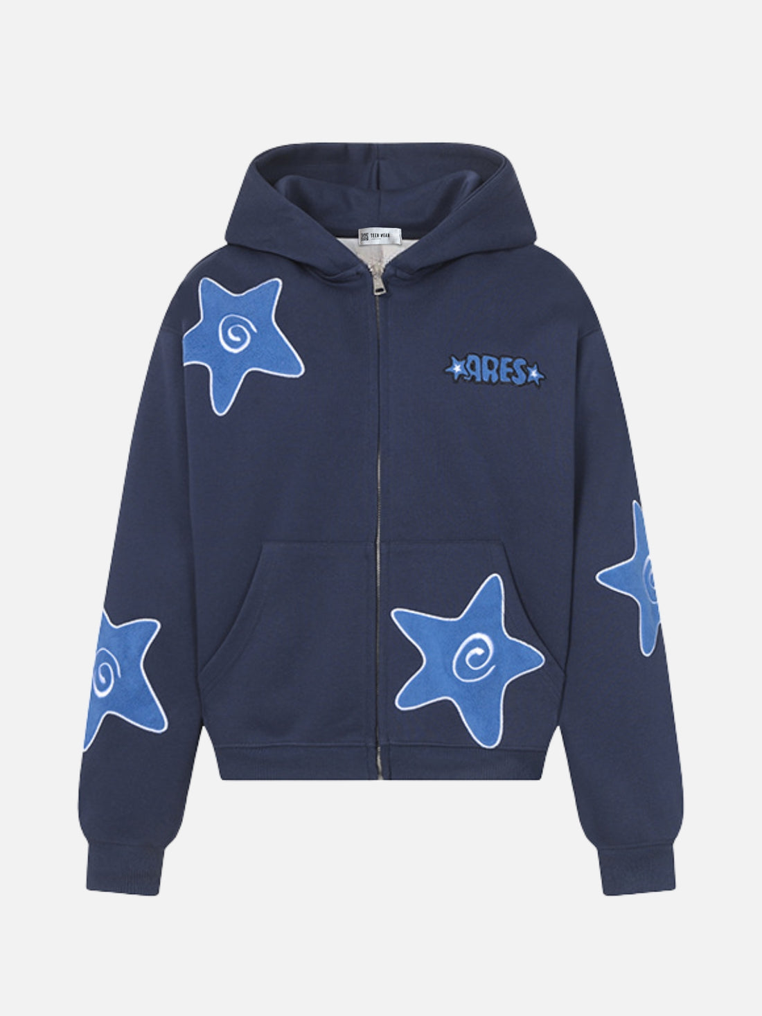 ASTRO - Oversized Embroidered Zip Up Hoodie Blue | Teenwear.eu