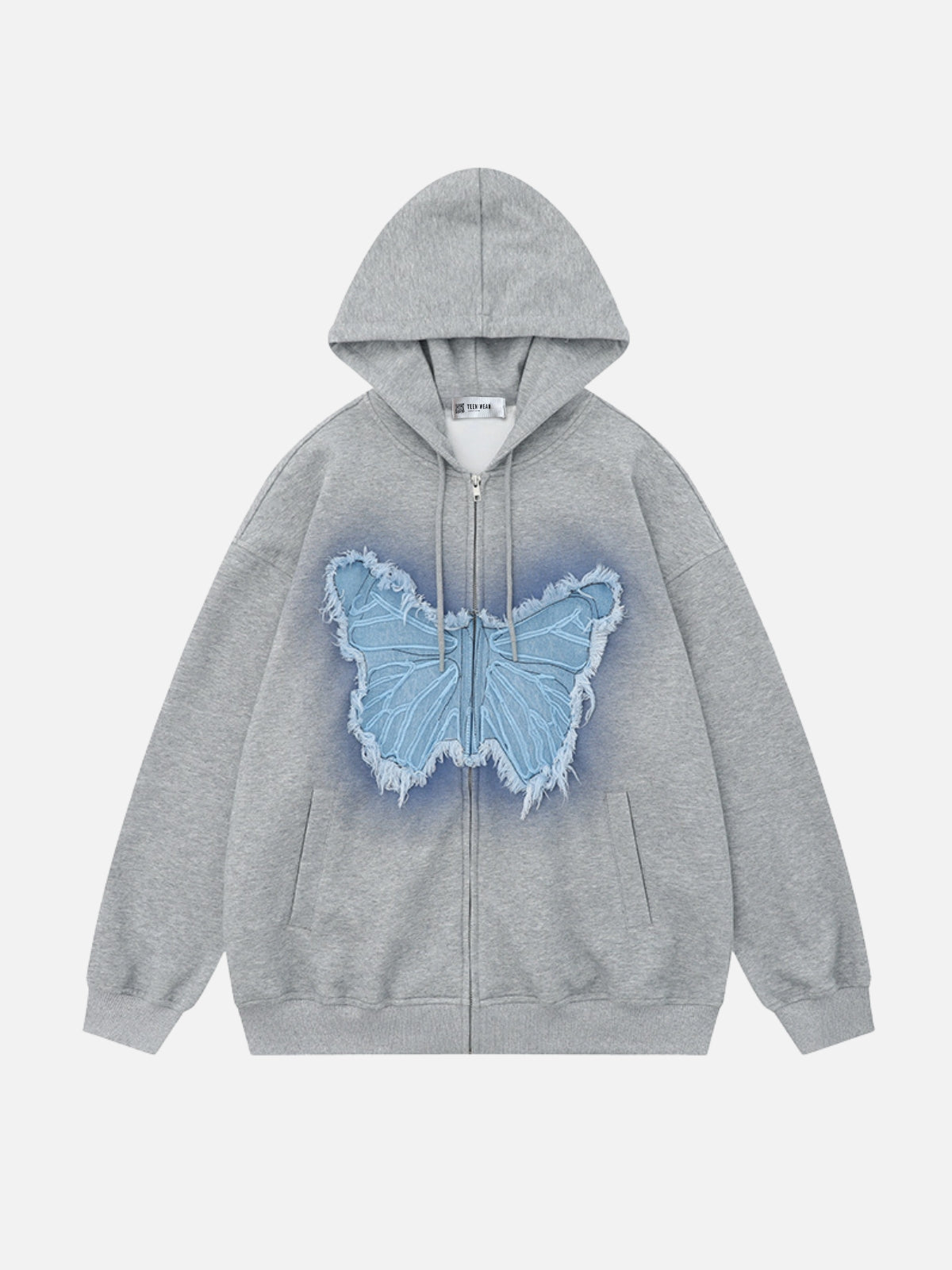 MOTYLES - Oversized Embroidered Zip Up Hoodie Grey | TEENWEAR.EU