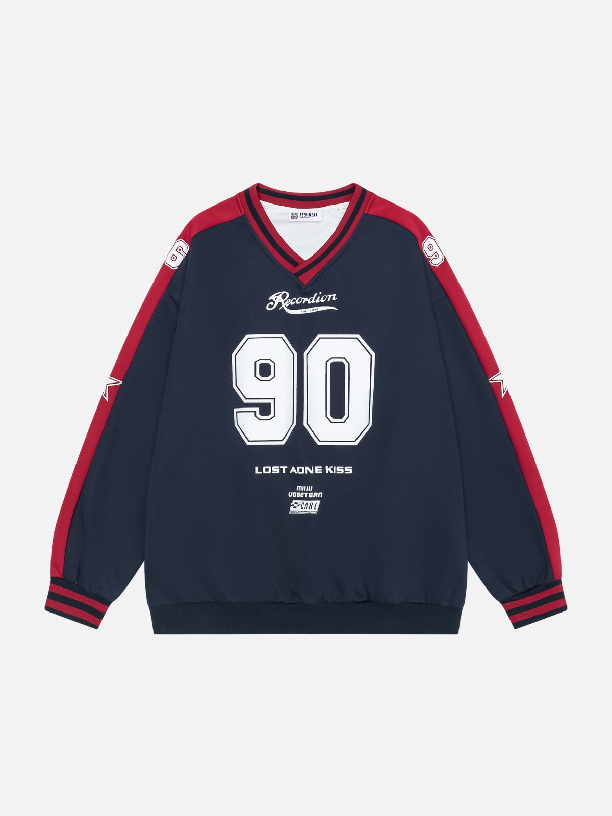 RECORDION - Oversized Print Long Sleeve Jersey Blue | TEENWEAR.EU