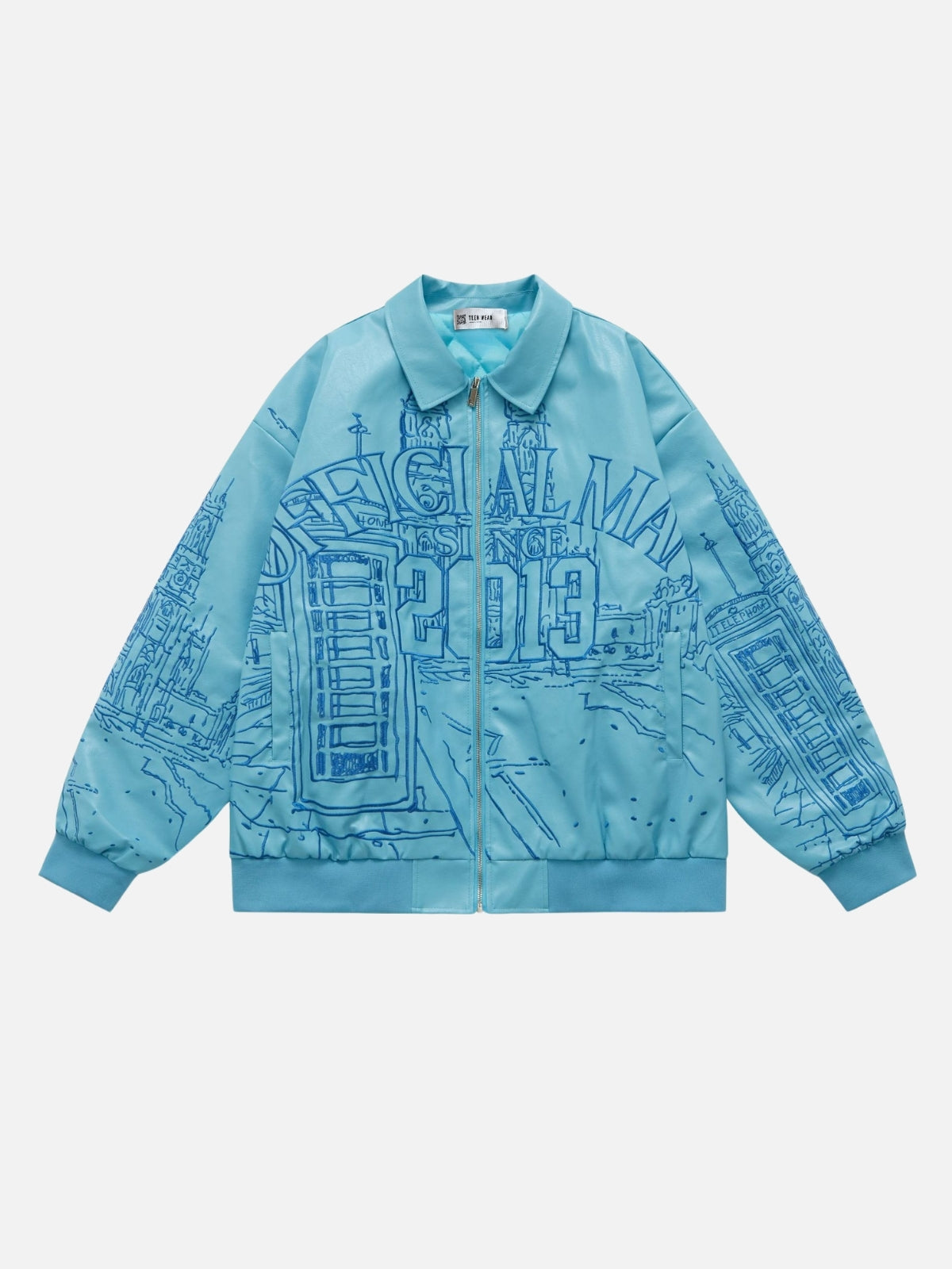 2013 - Embroidered Leather Jacket Blue | TEENWEAR.EU