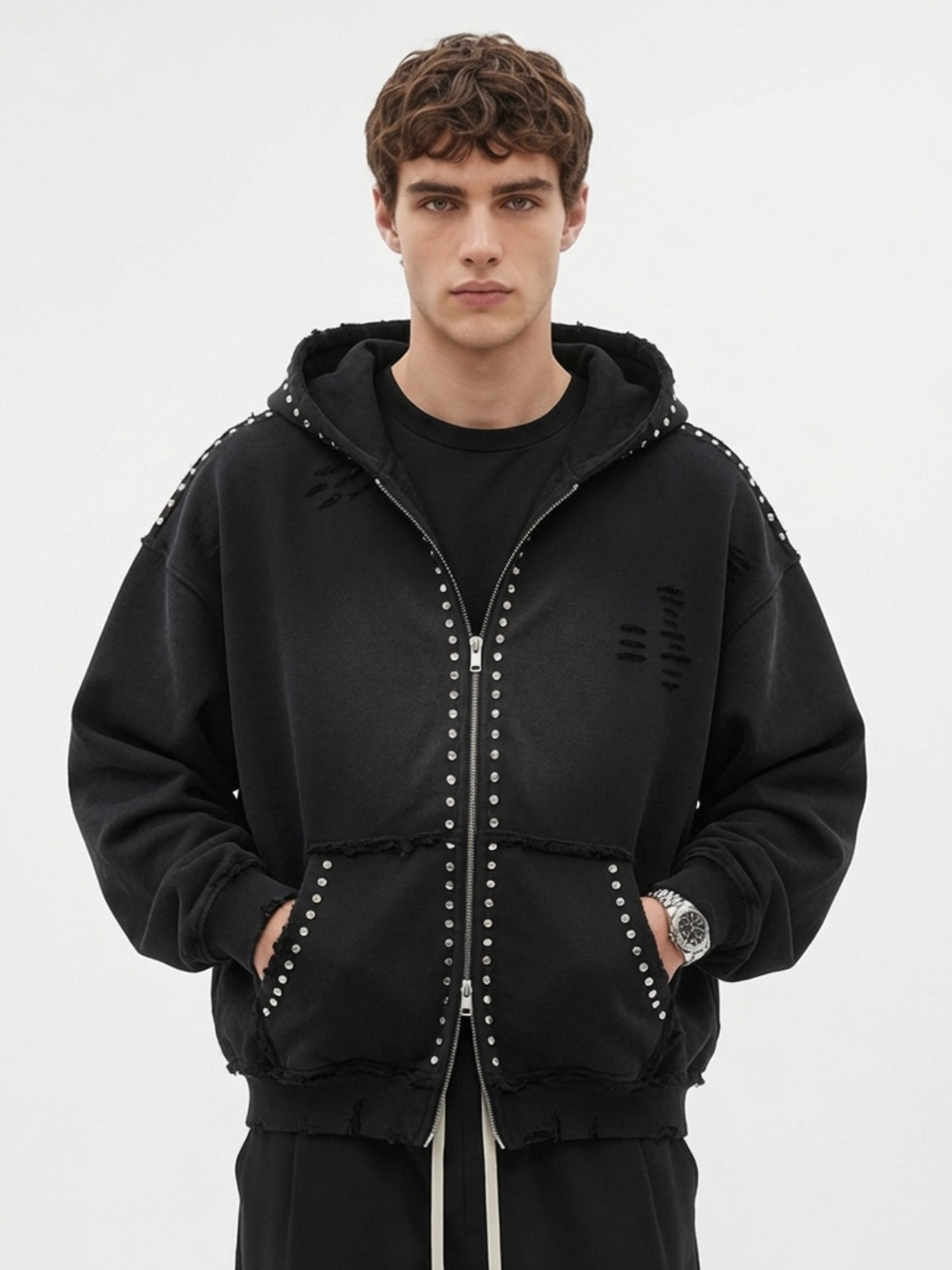 DIAMONDS - Oversized Embroidered Rhine Zip Up Hoodie