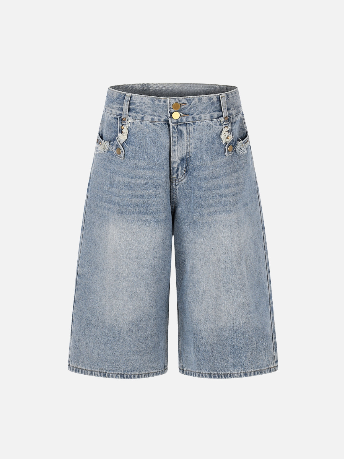 POCKETY - Baggy Denim Embroidered Jorts Blue | Teenwear.eu