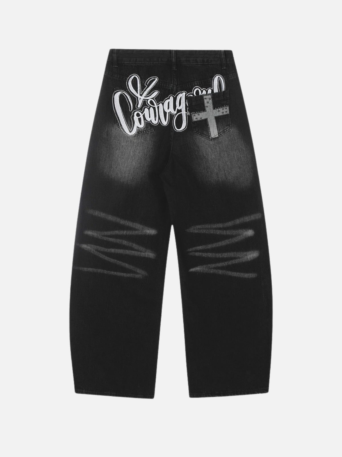 LOWVAGE - Baggy Embroidered Jeans Black | TEENWEAR.EU