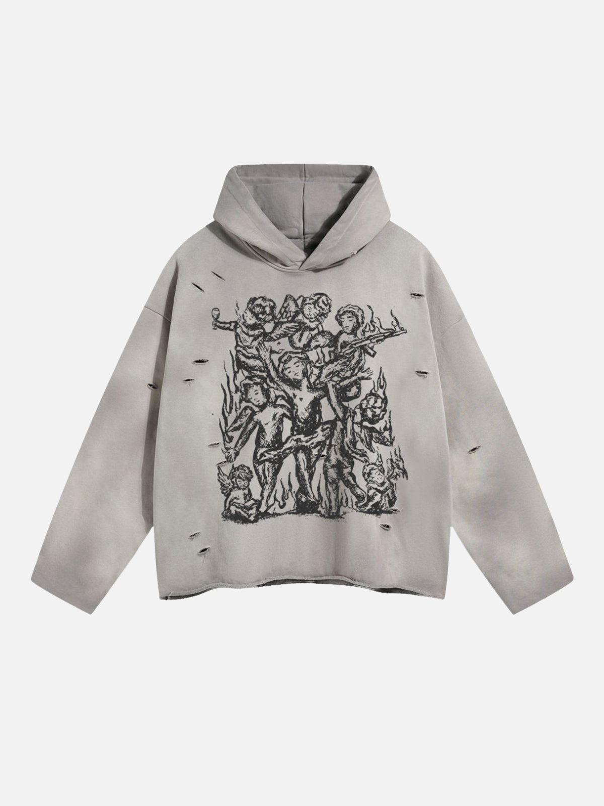 STATUES - Oversized Cropped Print Hoodie Grey | TEENWEAR.EU