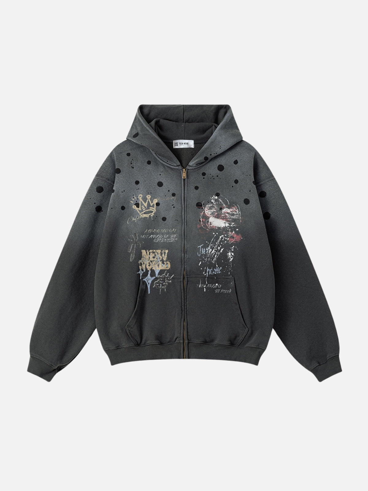 KINGRESS - Oversized Print Zip Up Hoodie Grey | TEENWEAR.EU