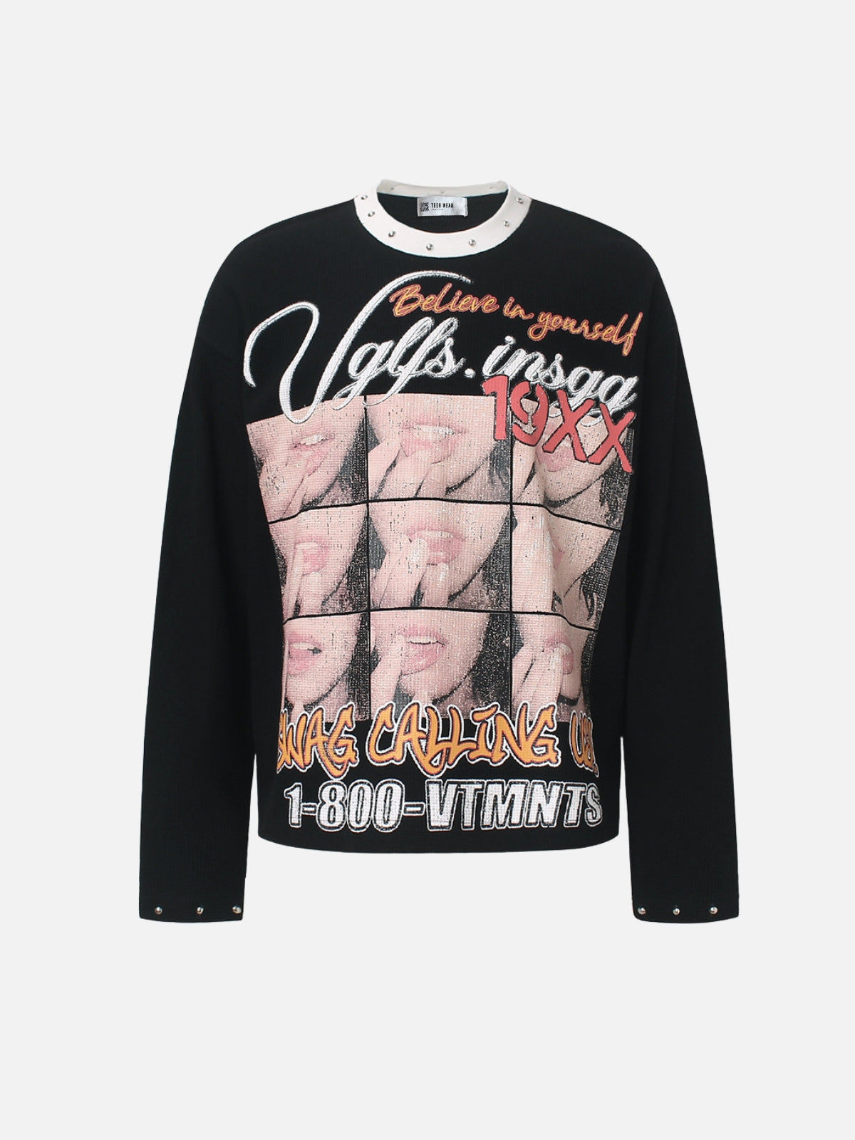 HOTTIE - Printed Waffle Long Sleeve Black | Teenwear.eu