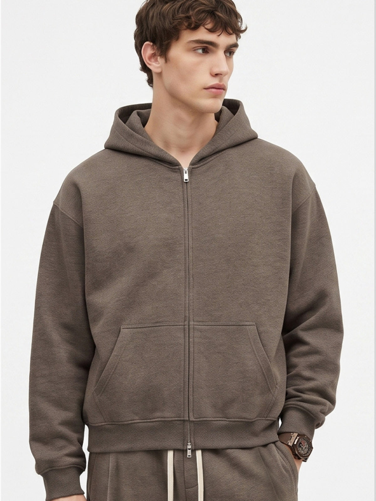 BASICALO - Oversized Cropped Basic Zip Up Hoodie