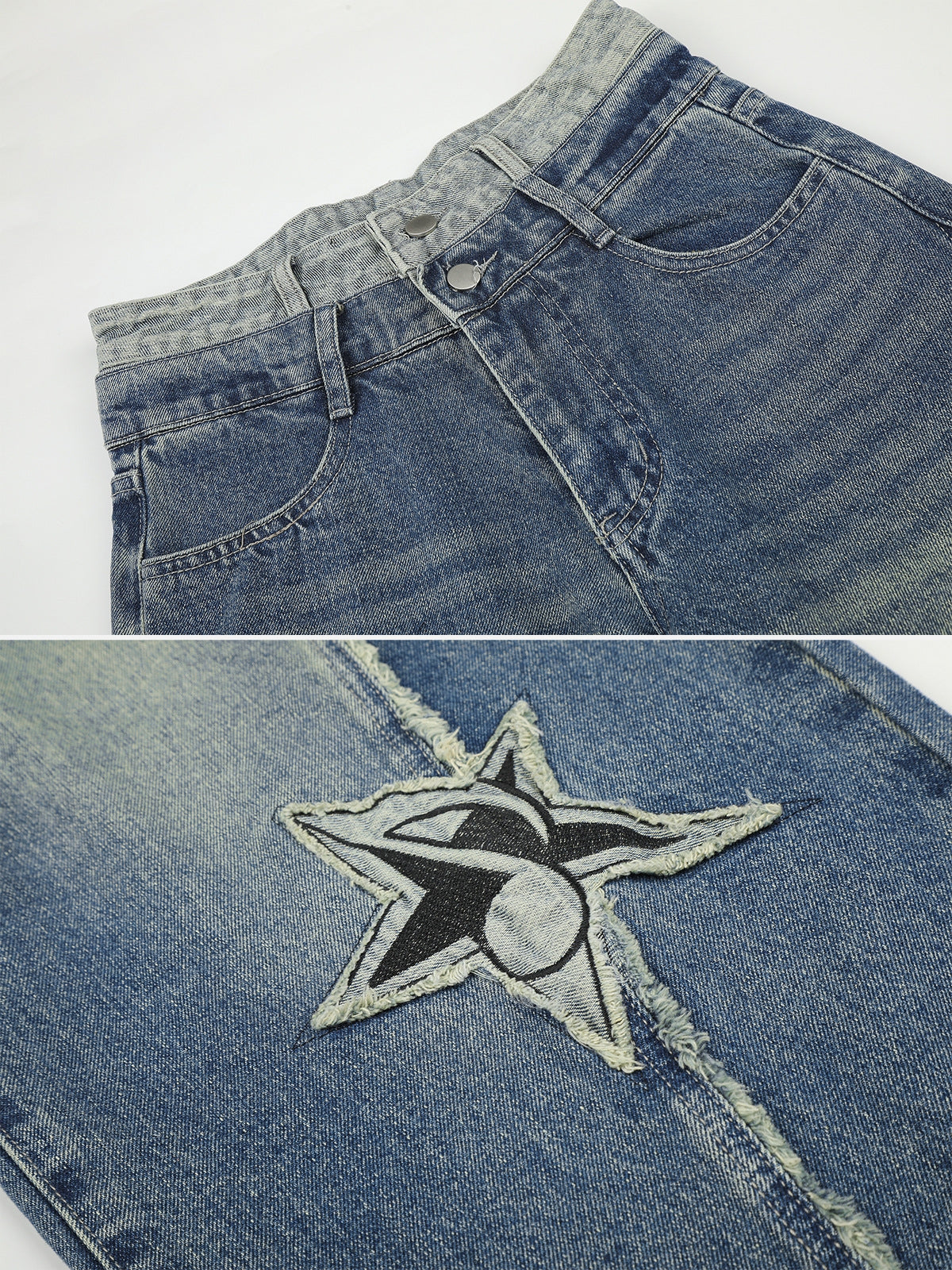 STARBEAT - Distressed Star Patch Baggy Jeans