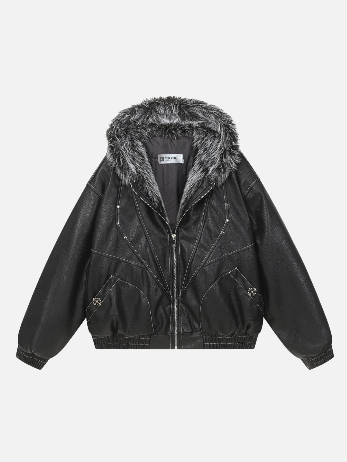 STREET EDGE - Black Faux Leather Oversized Jacket