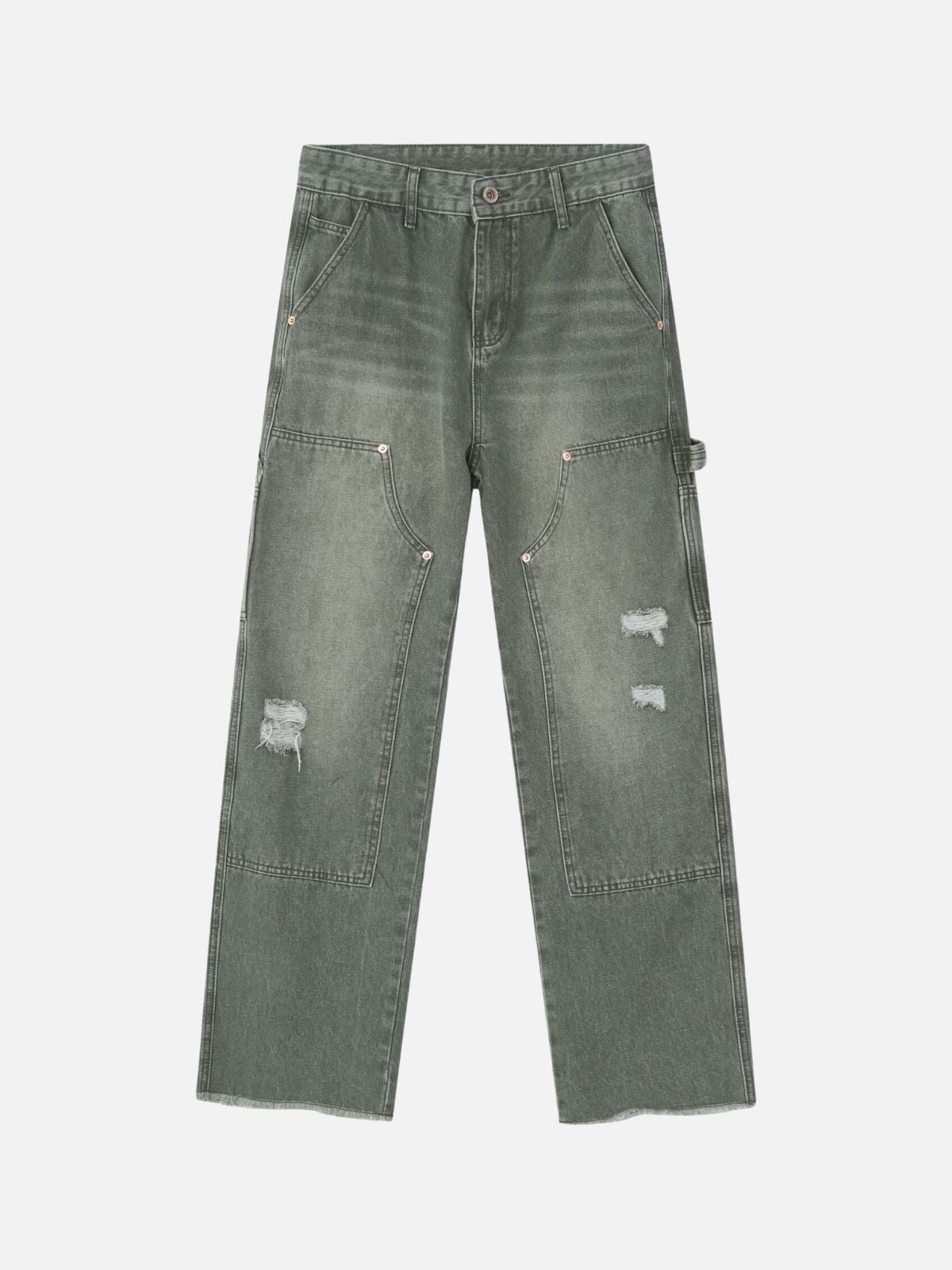 LUMBER - Straight Cargo Ripped Basic Jeans Green | TEENWEAR.EU