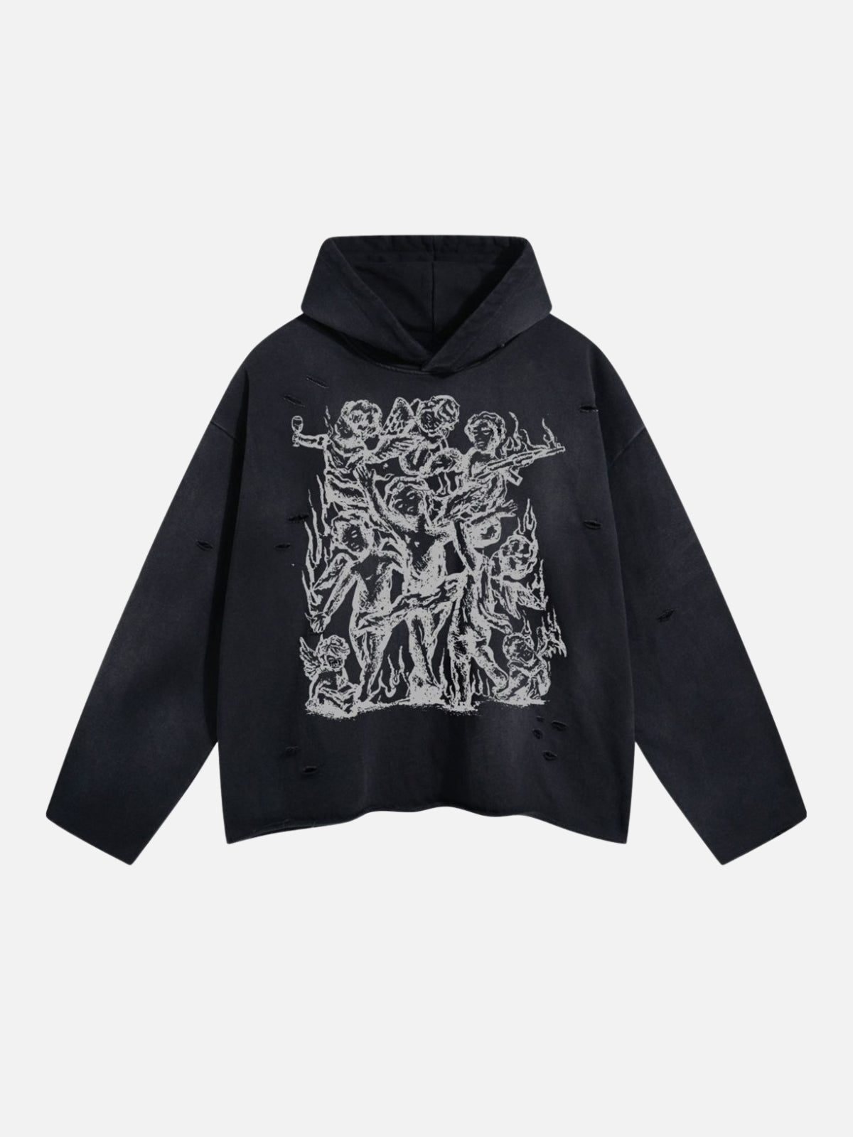 STATUES - Oversized Cropped Print Hoodie Black | TEENWEAR.EU