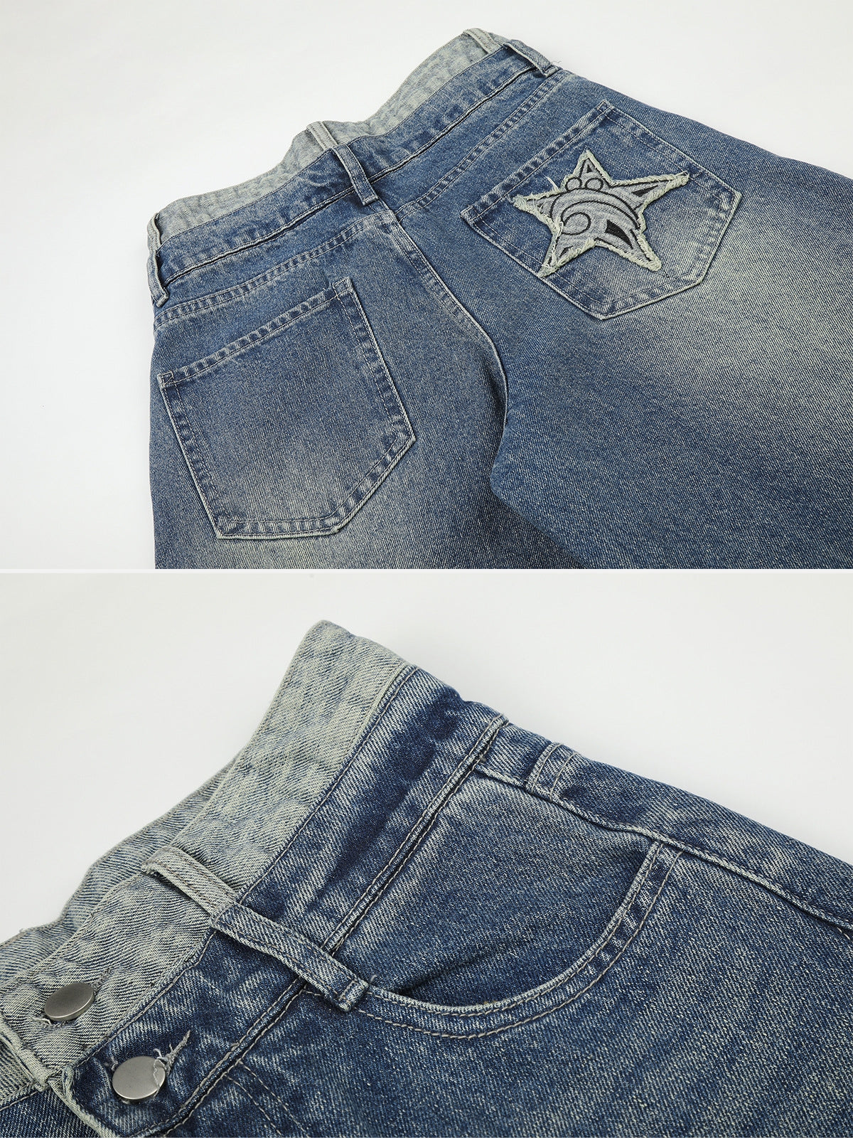 STARBEAT - Distressed Star Patch Baggy Jeans