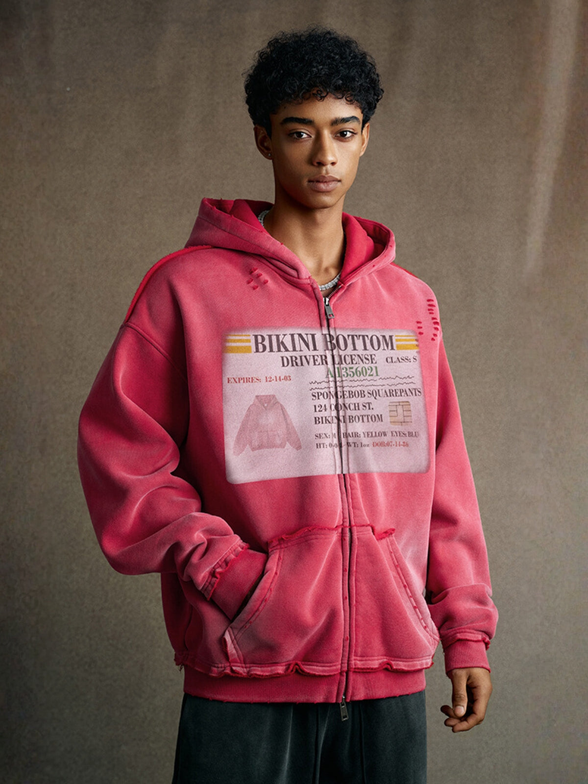 LICENSE - Oversized Print Zip Up Hoodie