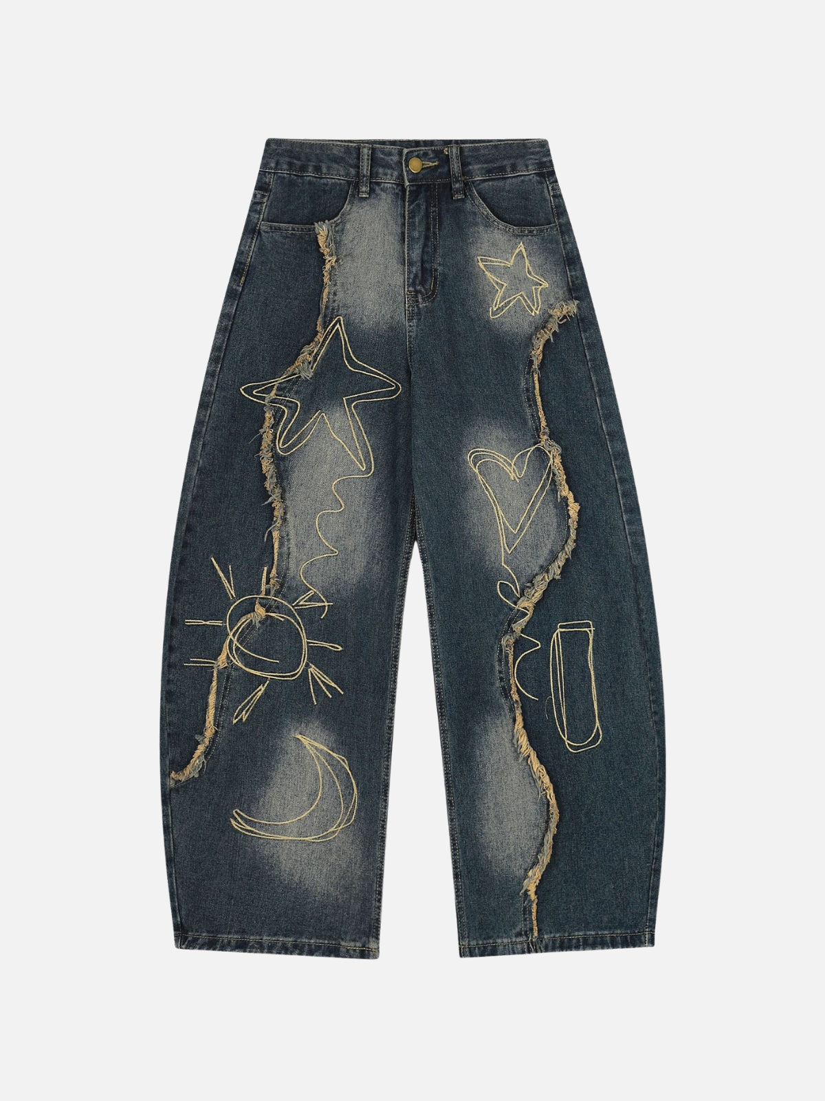 PATCHSTARS - Baggy Embroidered Jeans Blue | TEENWEAR.EU
