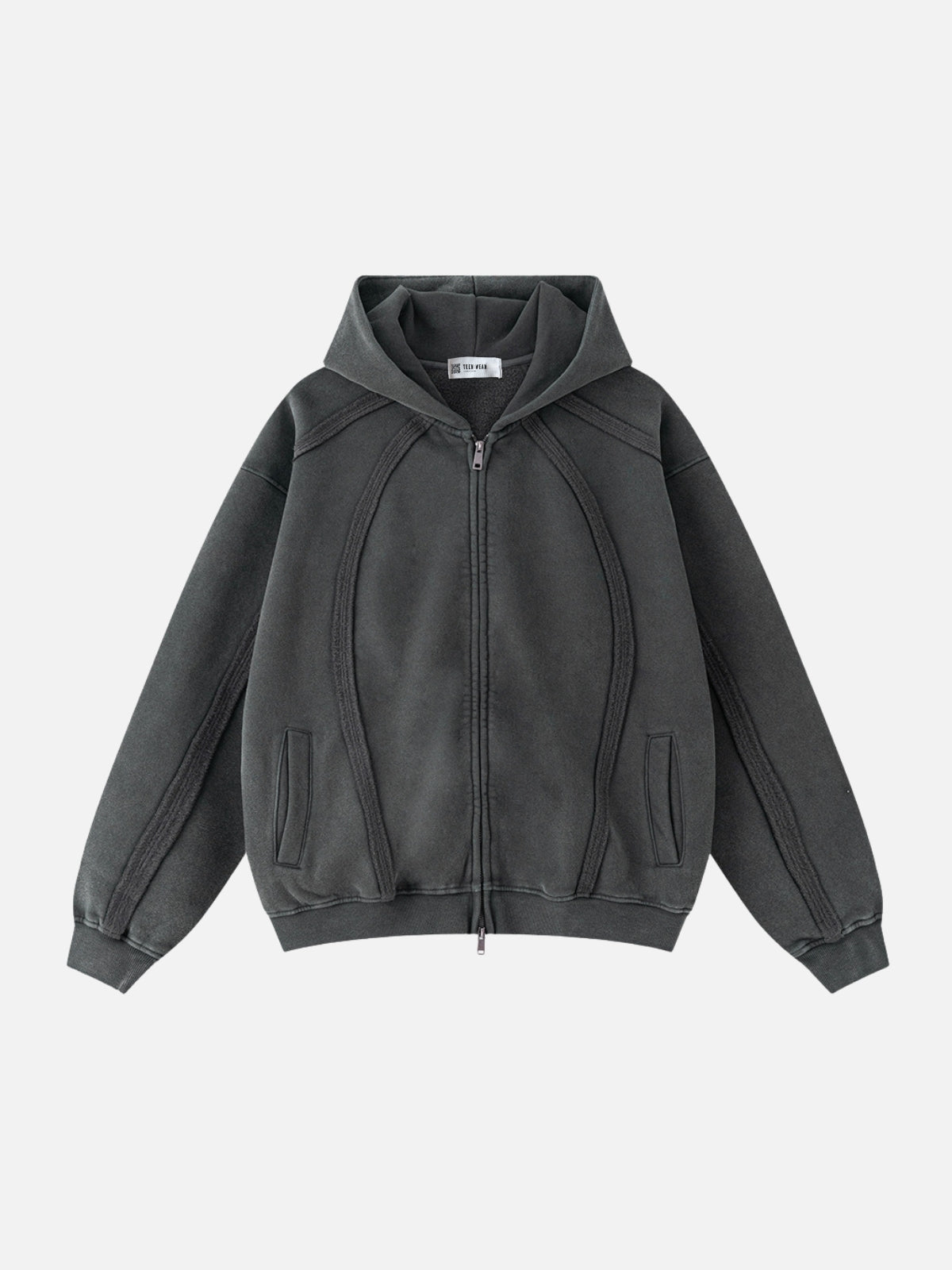 SRIPERS - Premium Oversized Basic Embroidered Zip Up Hoodie Grey | TEENWEAR.EU