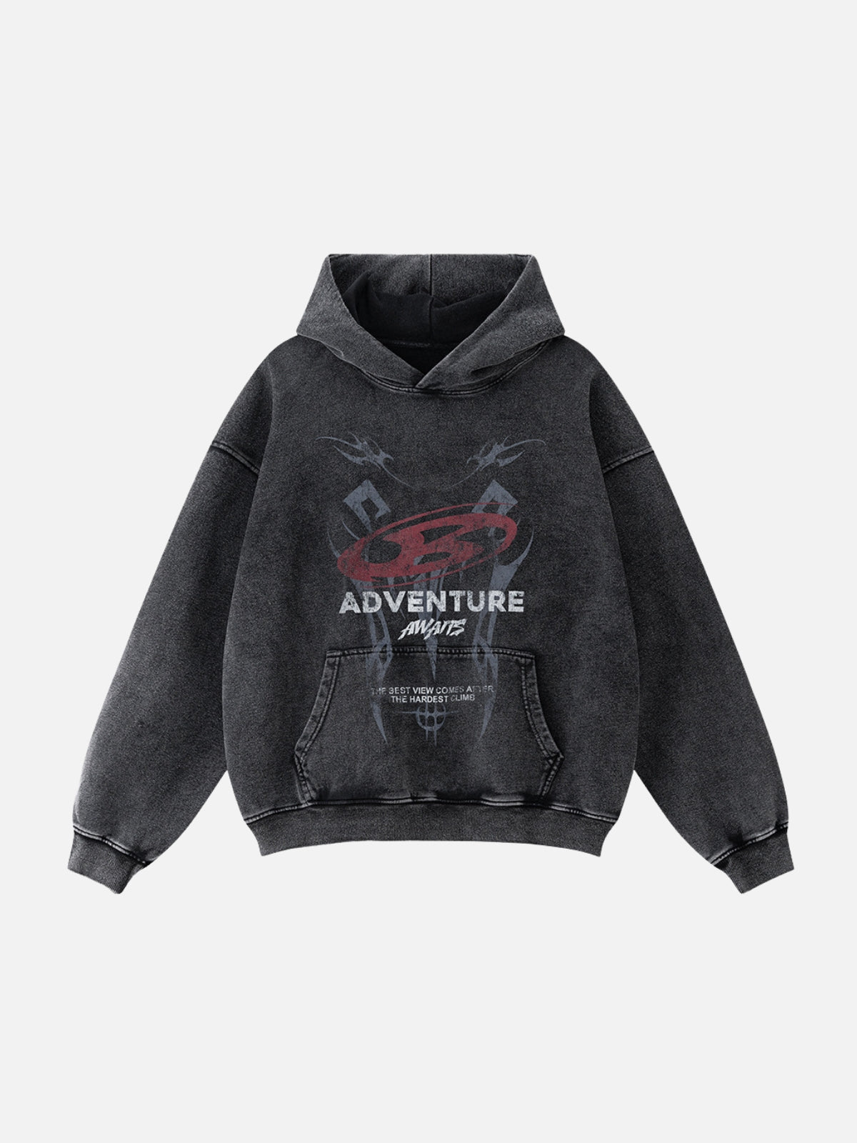 ADVENTURE - Oversized Print Hoodie Washed Black | TEENWEAR.EU