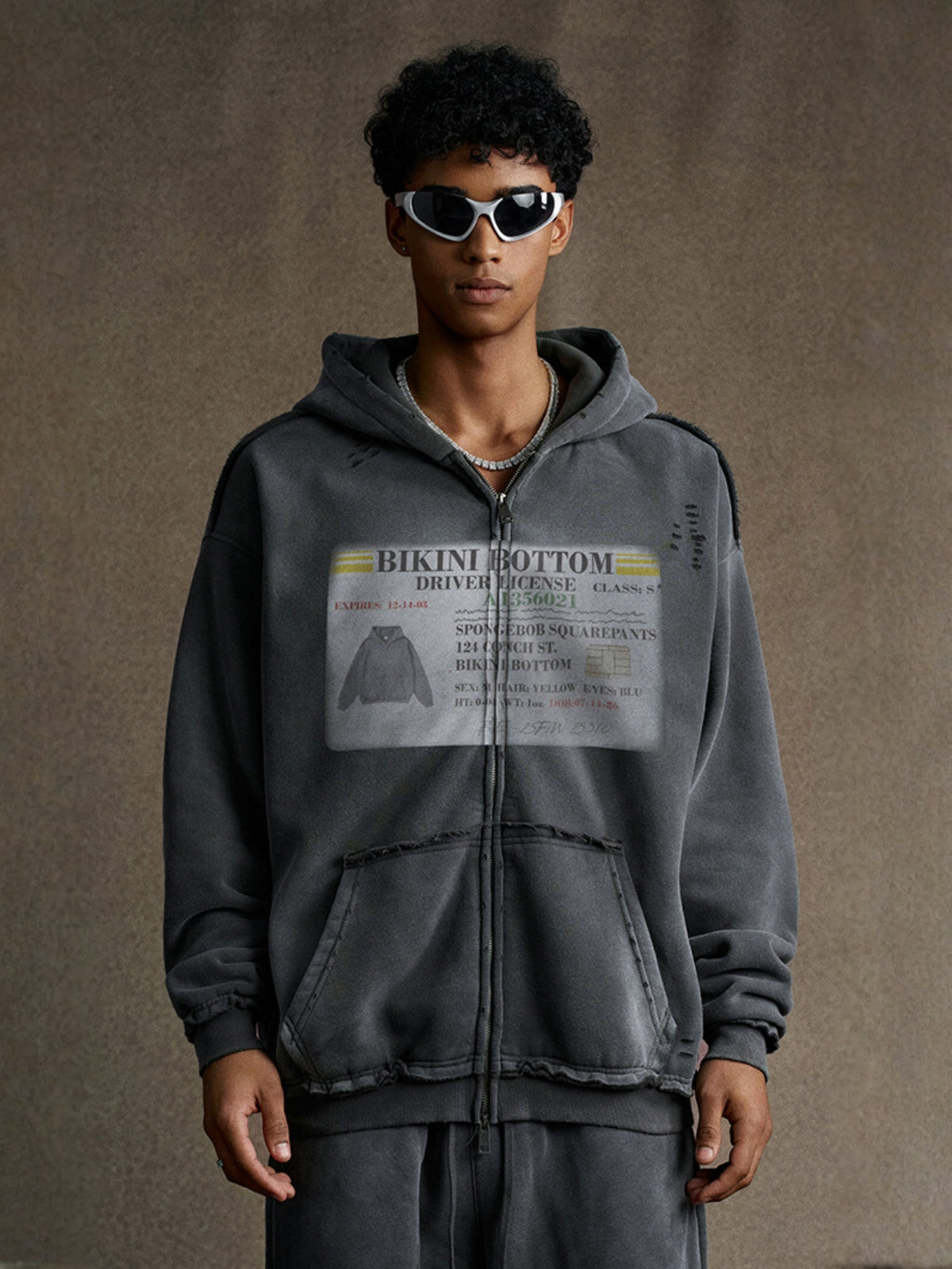 LICENSE - Oversized Print Zip Up Hoodie