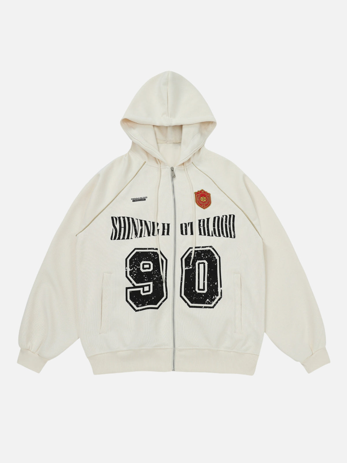 SHINING HOT - Oversized Print Zip Up Hoodie Beige | TEENWEAR.EU