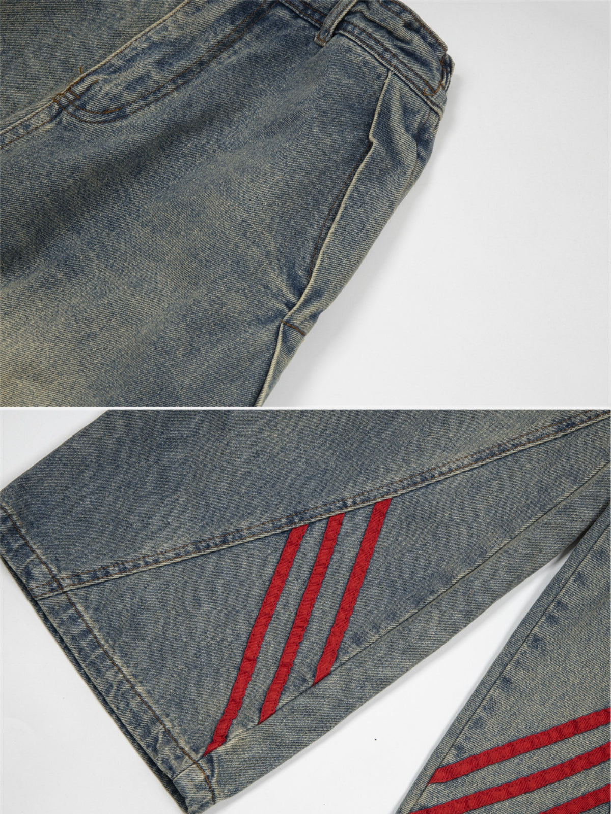 RED STRIPES - Baggy Embroidered Jeans | TEENWEAR.EU