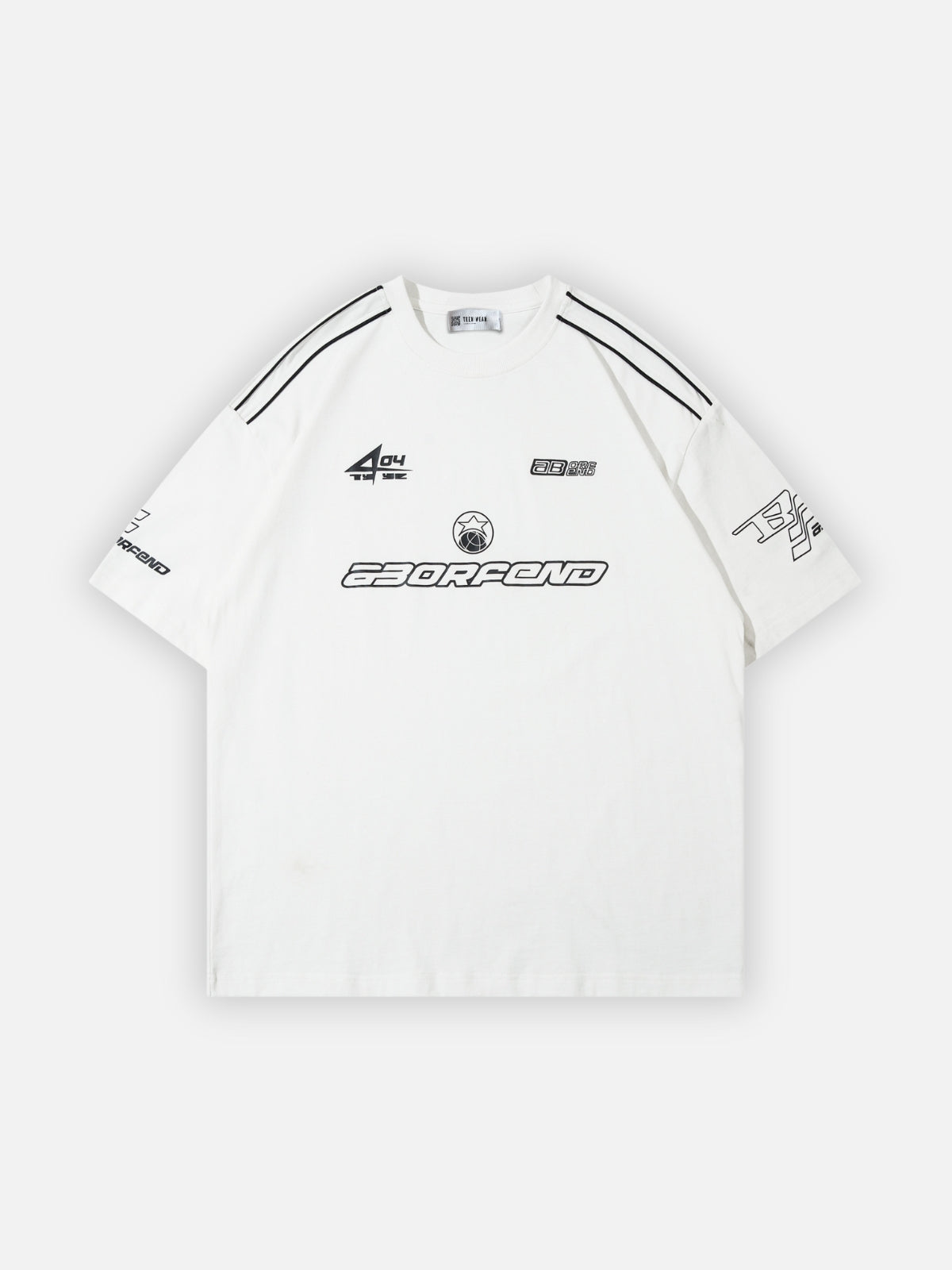 BORFEND - Oversized Print Racing T-Shirt White | Teenwear.eu