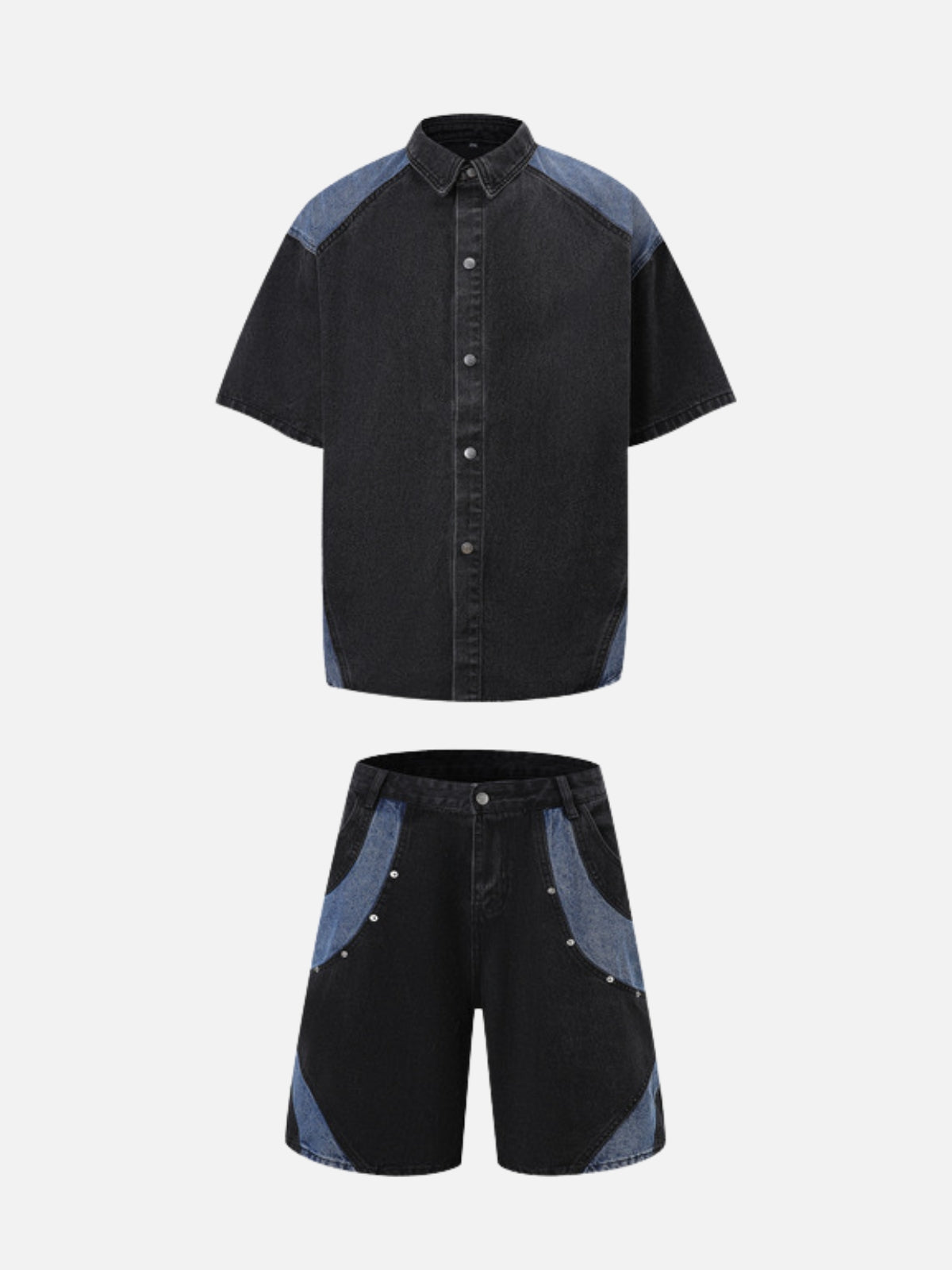 CORTEX – Baggy Embroidered Shorts Black Full Set | TEENWEAR.EU