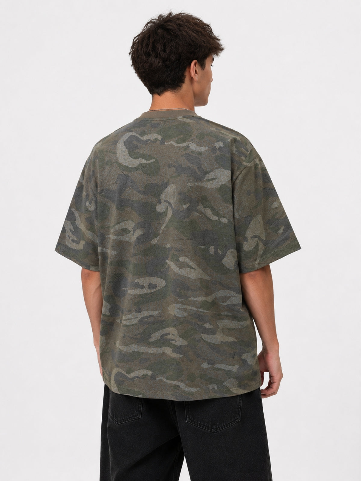STICKERS - Oversized Graphic Camo T-Shirt