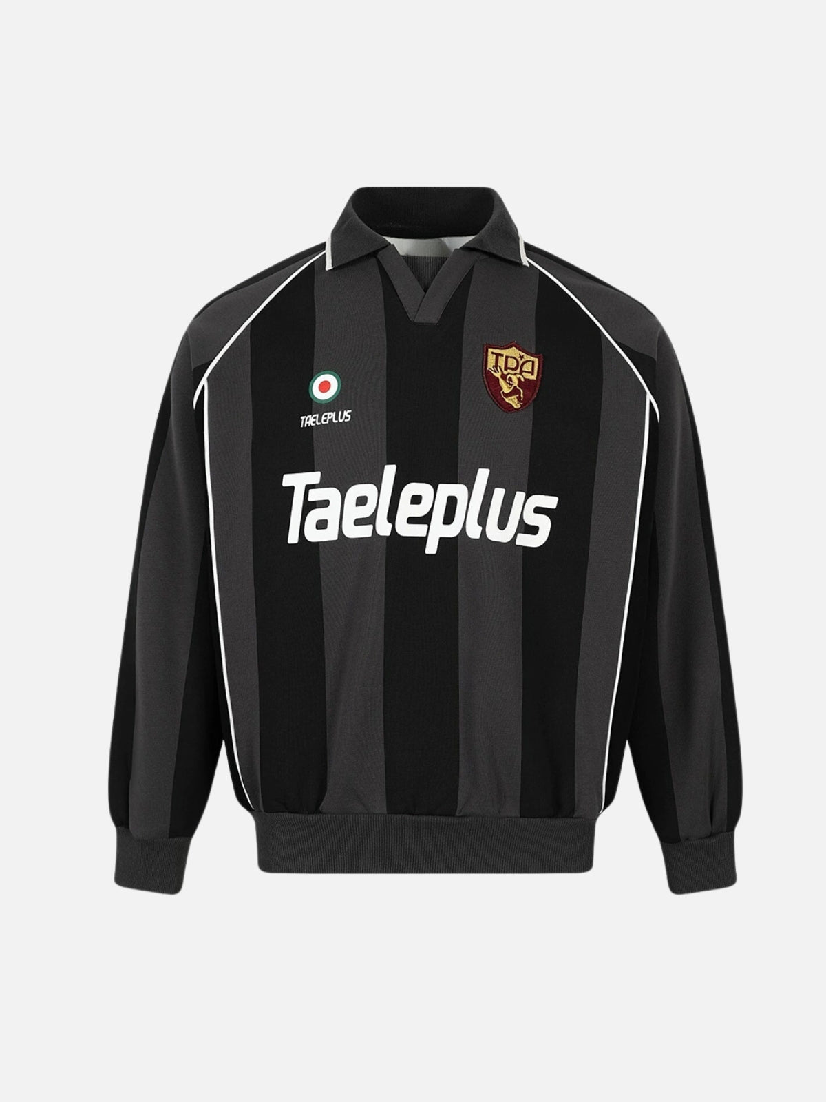 STRIPES - Oversized Graphic Polo Long Sleeve Shirt Black | Teenwear.eu